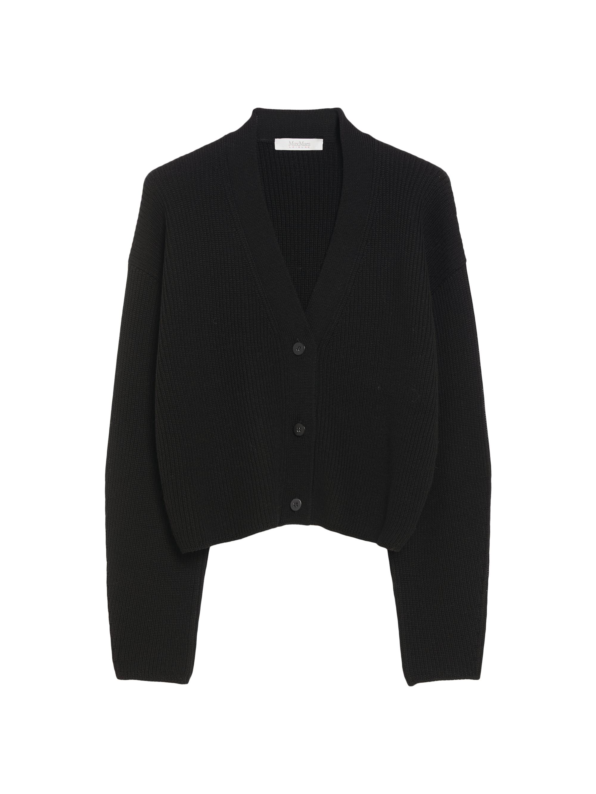 MM Max Mara Women's York Wool Rib-Knit V-Neck Cardigan - Black