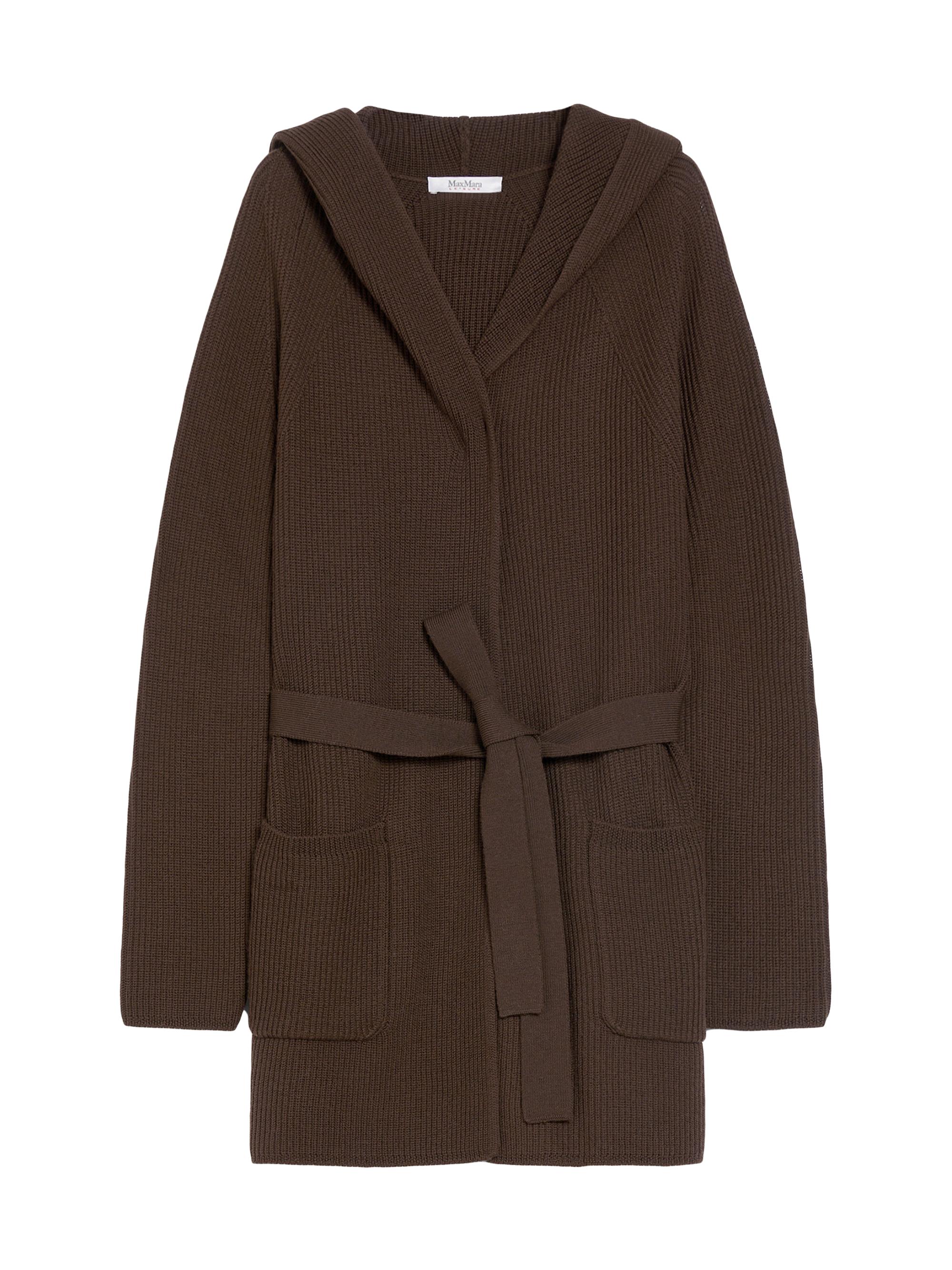 MM Max Mara Women's Finezza Wool Knit Tie-Waist Hooded Coat - Brown