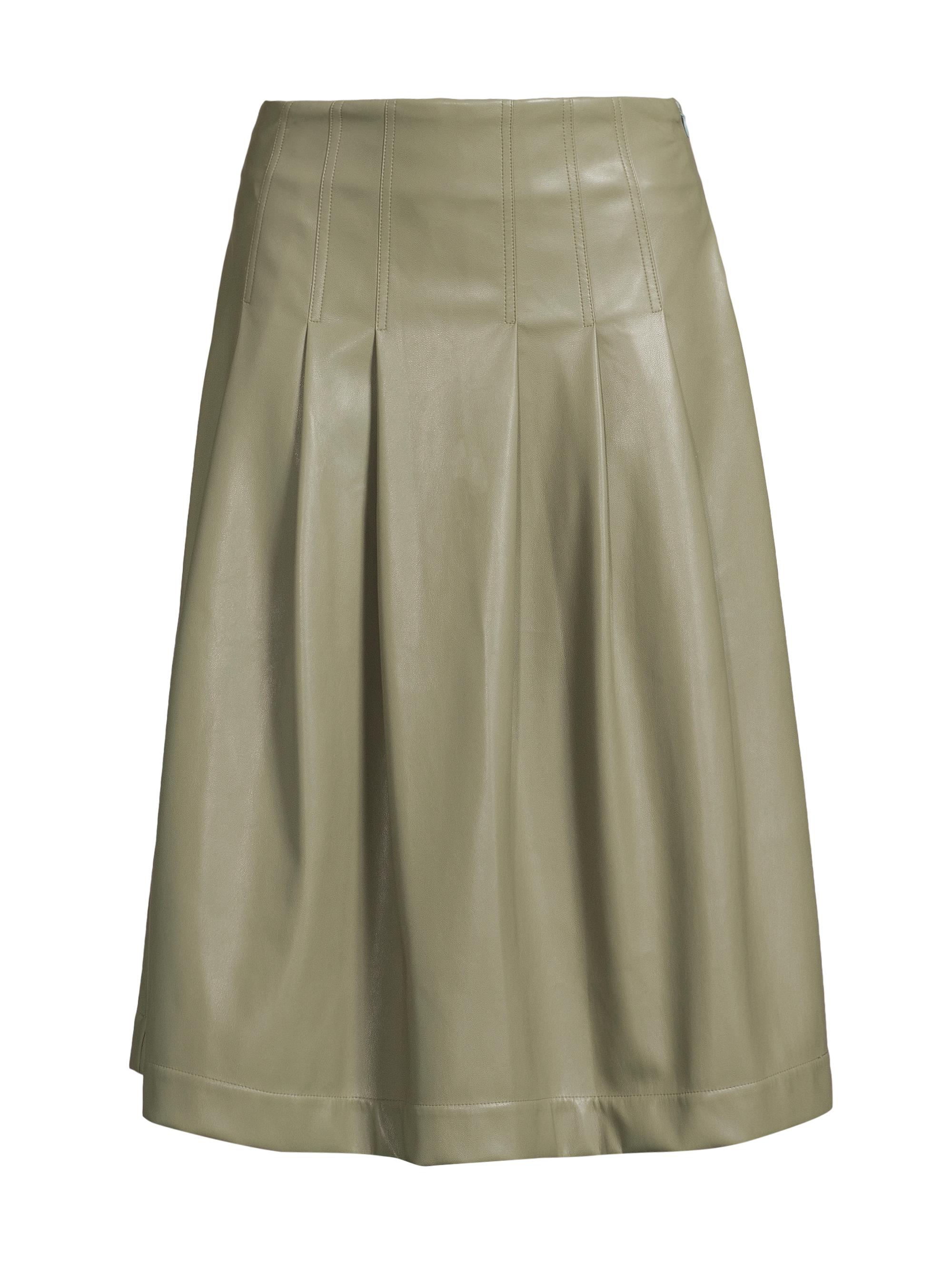 Natori Women's Faux-Leather Pleated Midi-Skirt - Light Sage