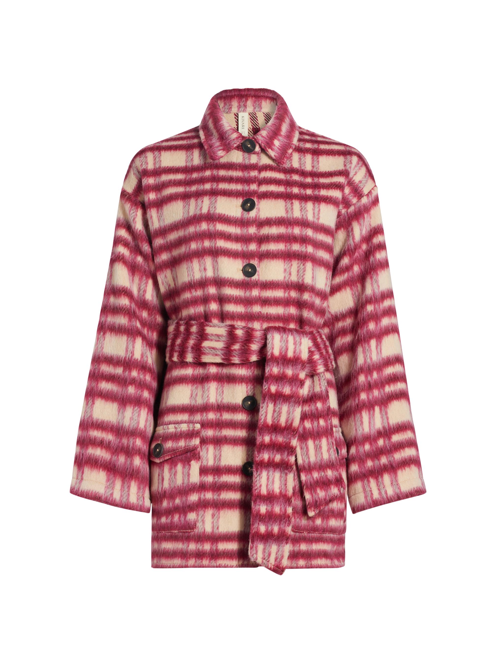 Kivari Women's Kinley Belted Glen Plaid Coat - Pink