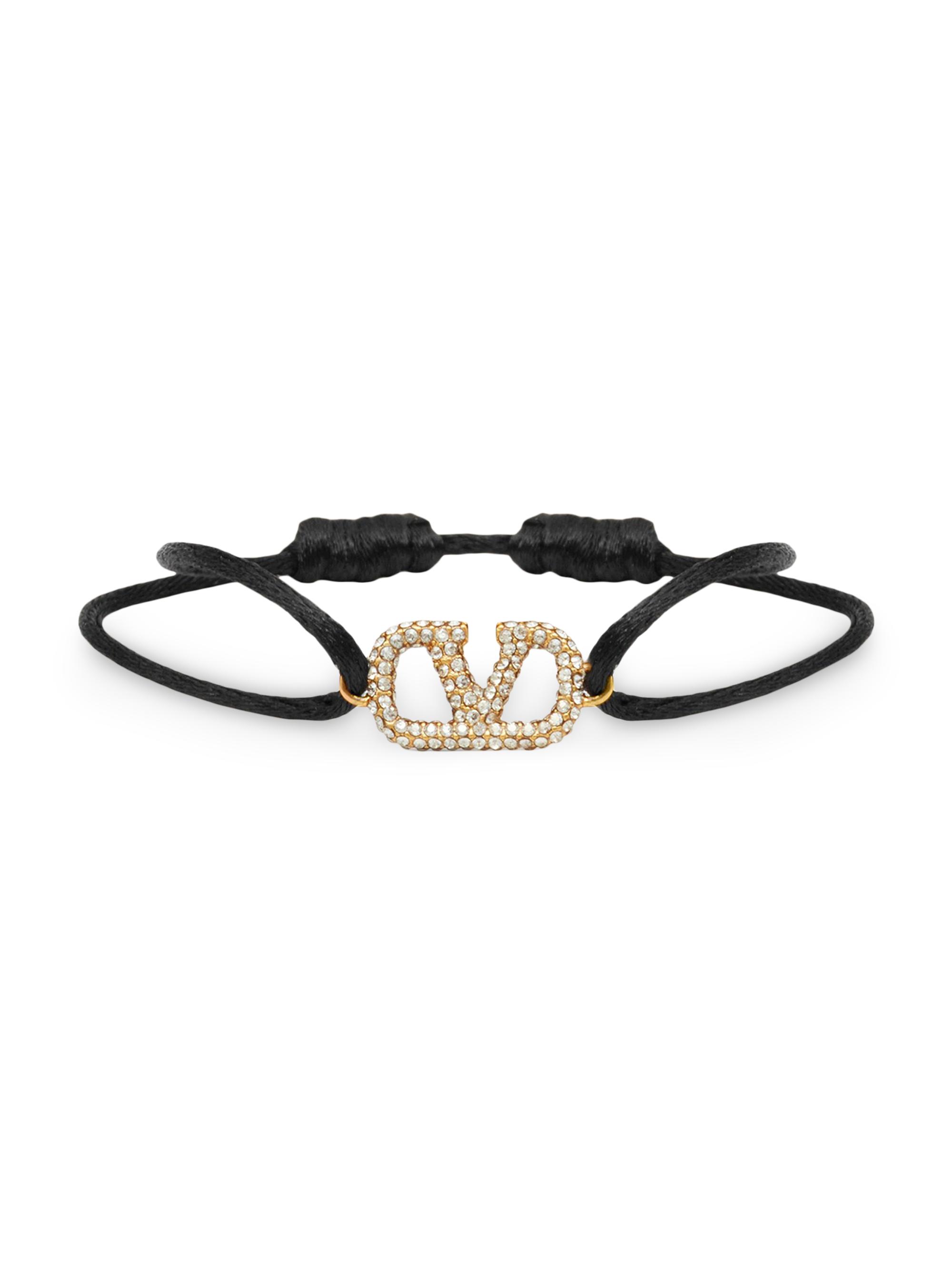 Valentino Garavani Women's Vlogo Signature Bracelet in Cotton and Swarovski Crystals - Black