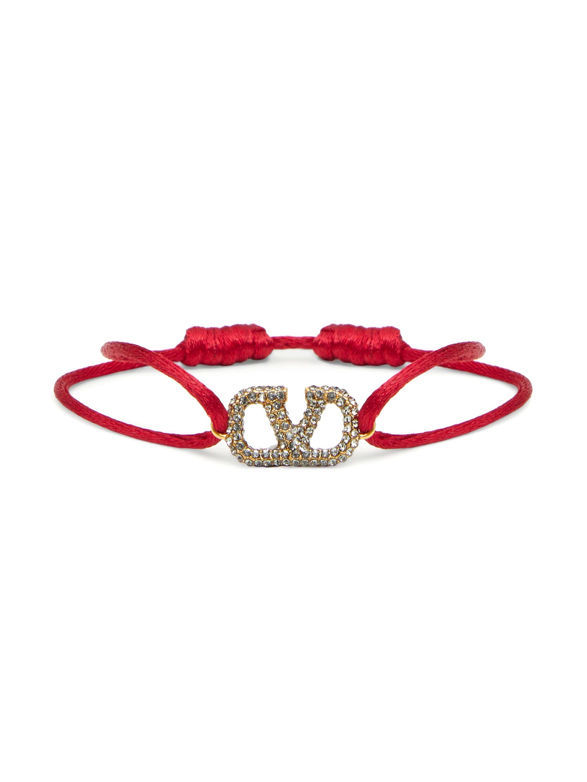 Valentino Garavani Women's VLogo Signature Bracelet in Cotton and Swarovski Crystals - Rouge Black