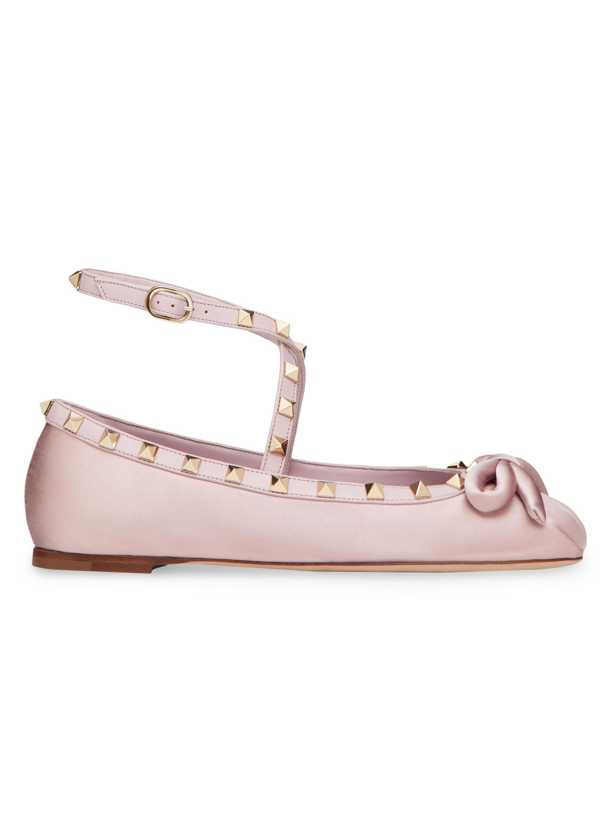 Valentino Garavani Women's Rockstud Satin Ballerina Flats - Water Lilac