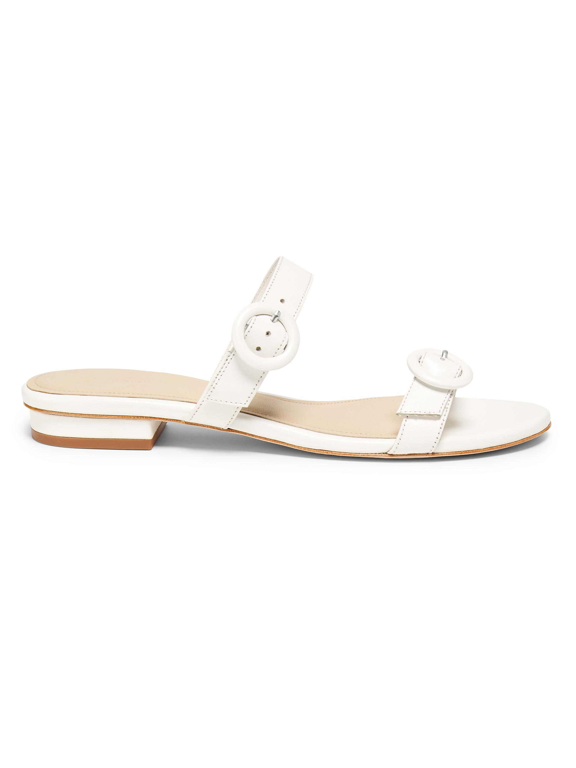 22élevé Women's Double Buckle Leather Flat Sandals - White