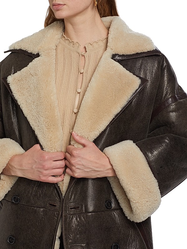Shop Frame Shearling-Trimmed Leather Cocoon Coat | Saks Shop Frame Shearling-Trimmed Leather Cocoon Coat | Saks