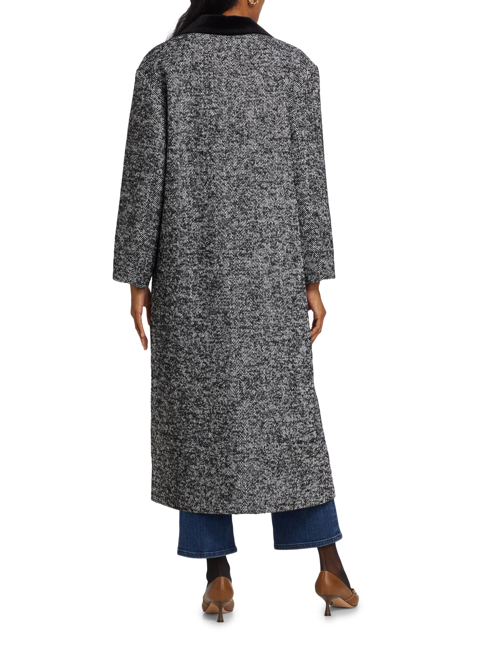 Frame Herringbone Velvet-Trim Long Coat | Saks Fifth Avenue