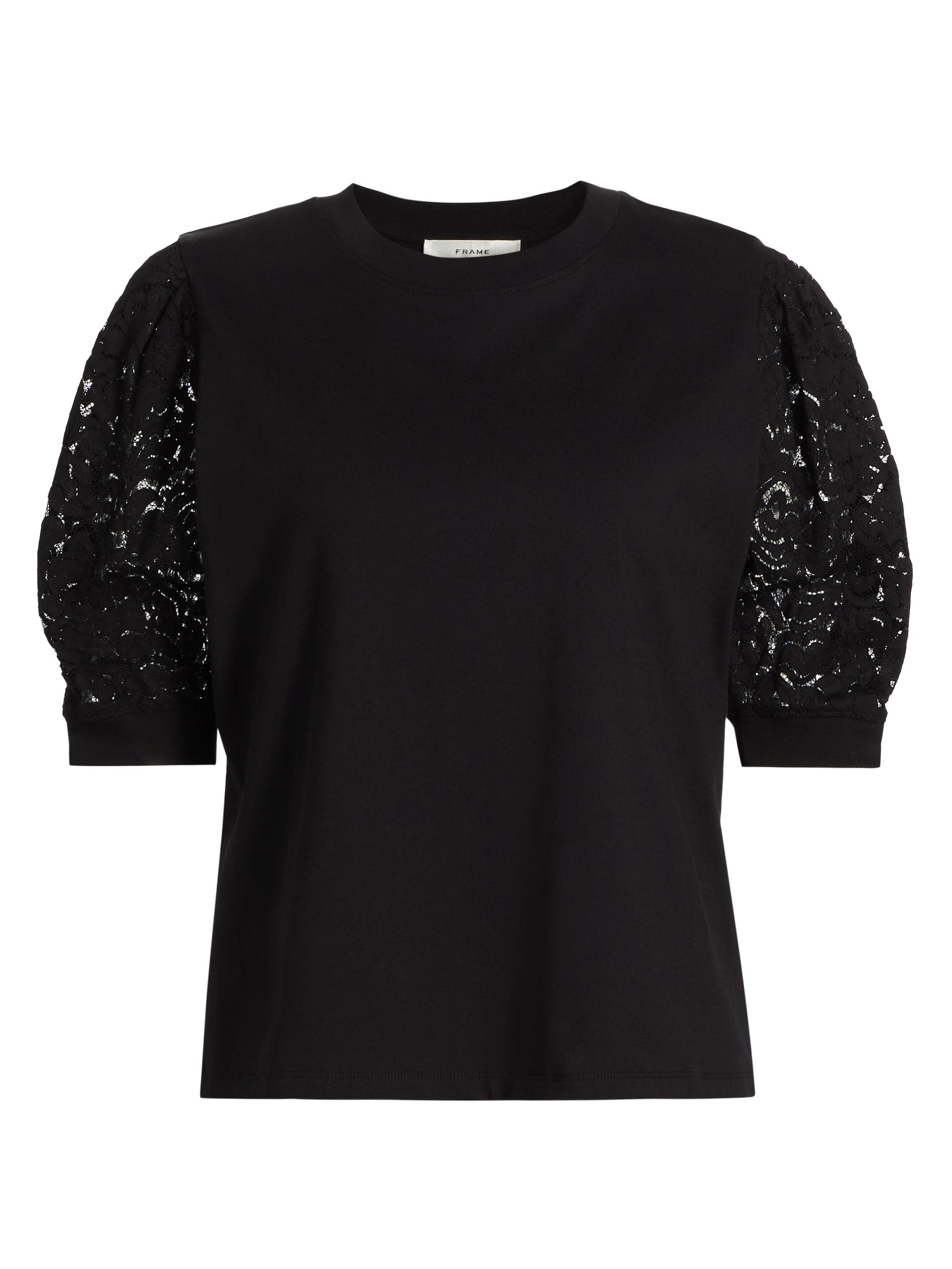 Frame Women's Frankie Lace-Sleeve T-Shirt - Black