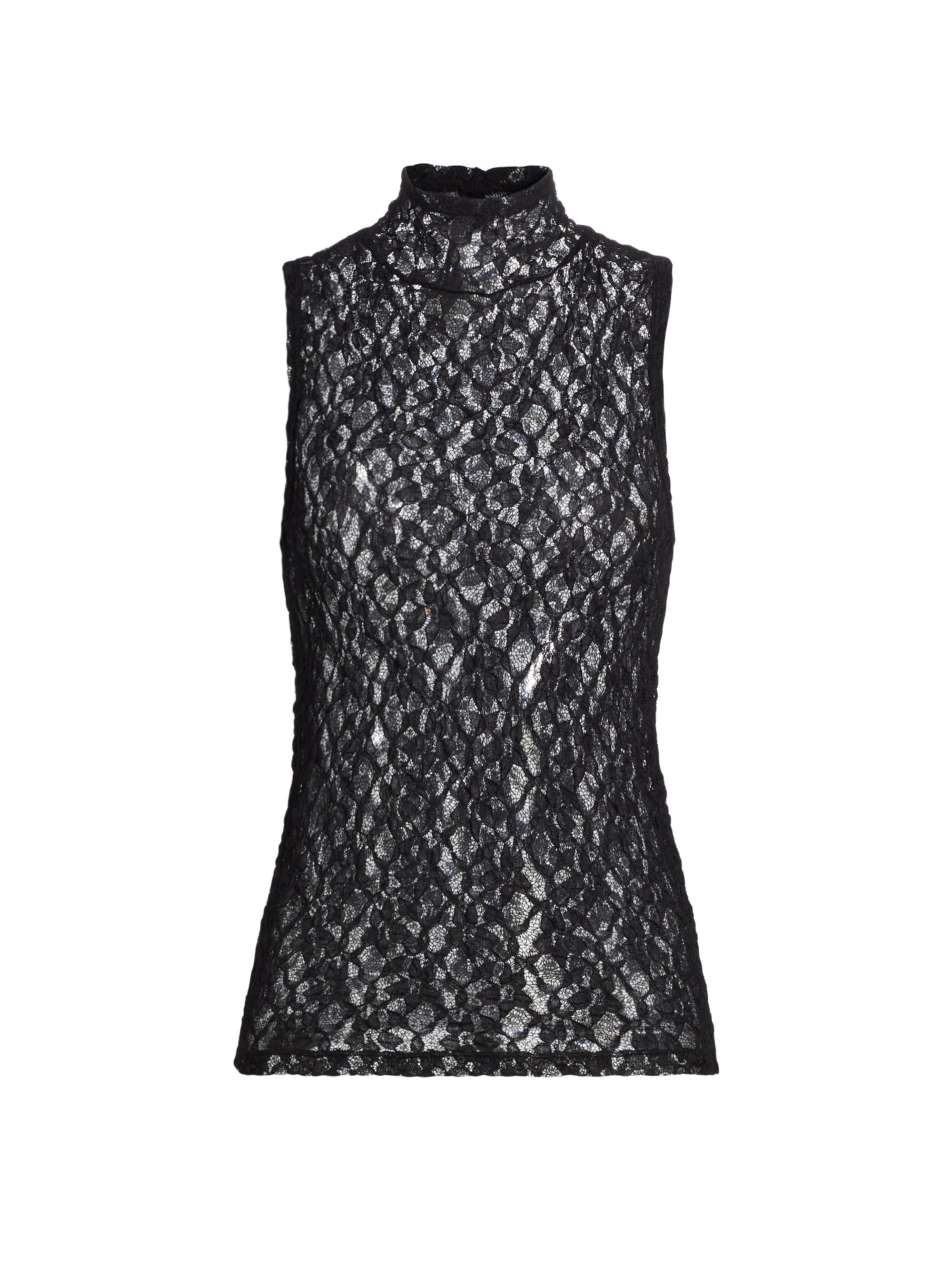 Frame Women's Mesh Mock Turtleneck Top - Black