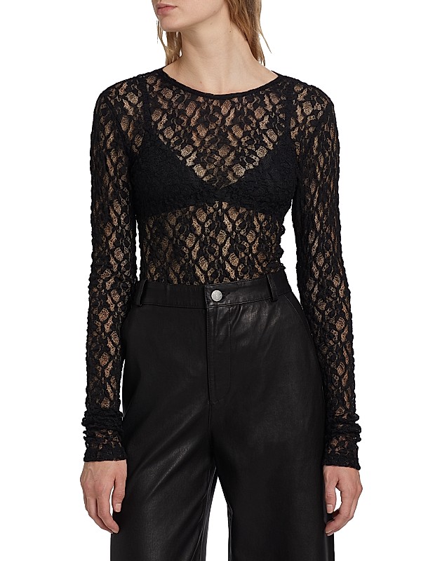 Shop Frame Mesh Lace Long-Sleeve Top | Saks Fifth Avenue Shop Frame Mesh Lace Long-Sleeve Top | Saks Fifth Avenue
