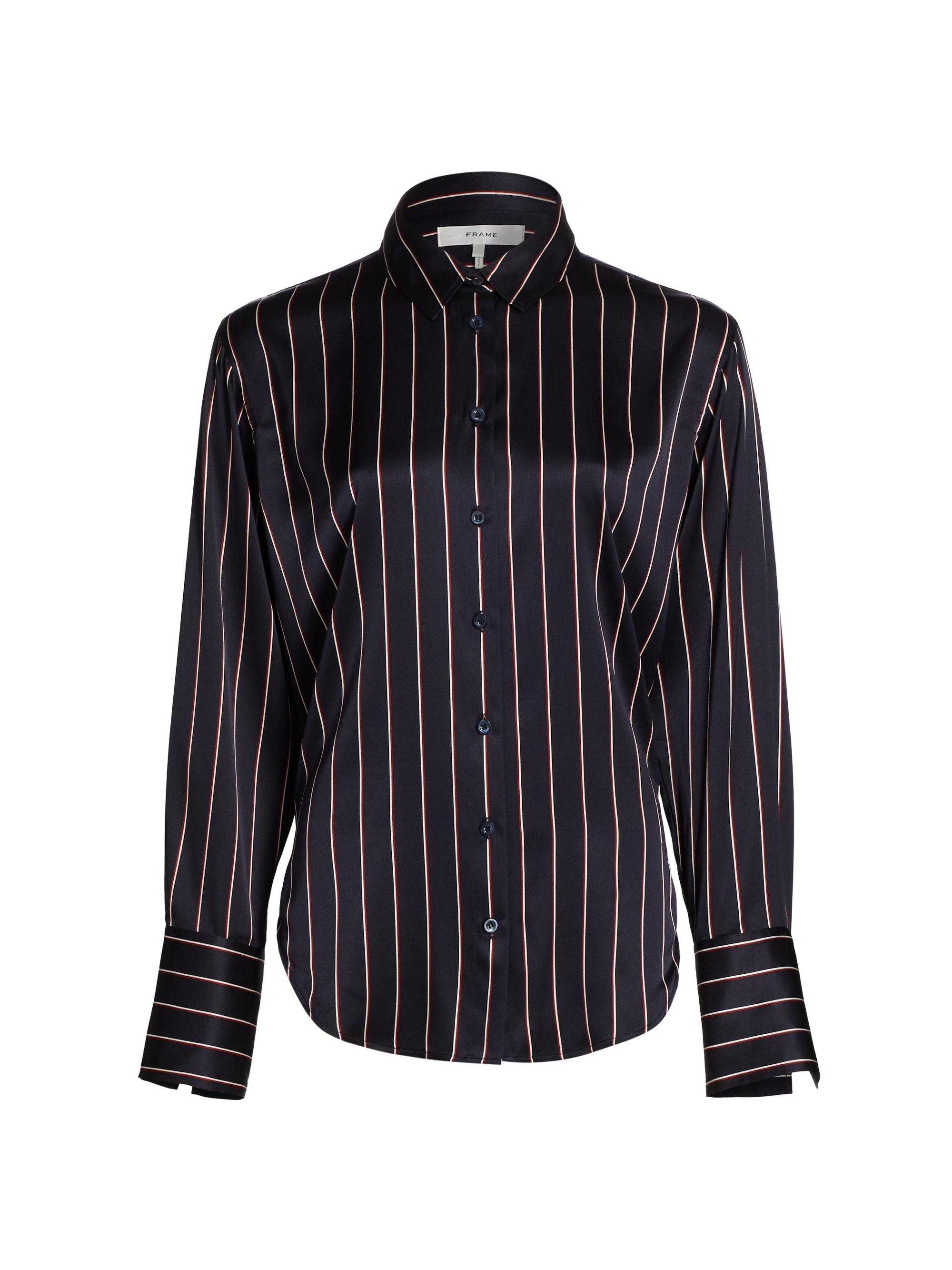 Frame Women's Striped Silk Standard Shirt - Navy Multi Stripe