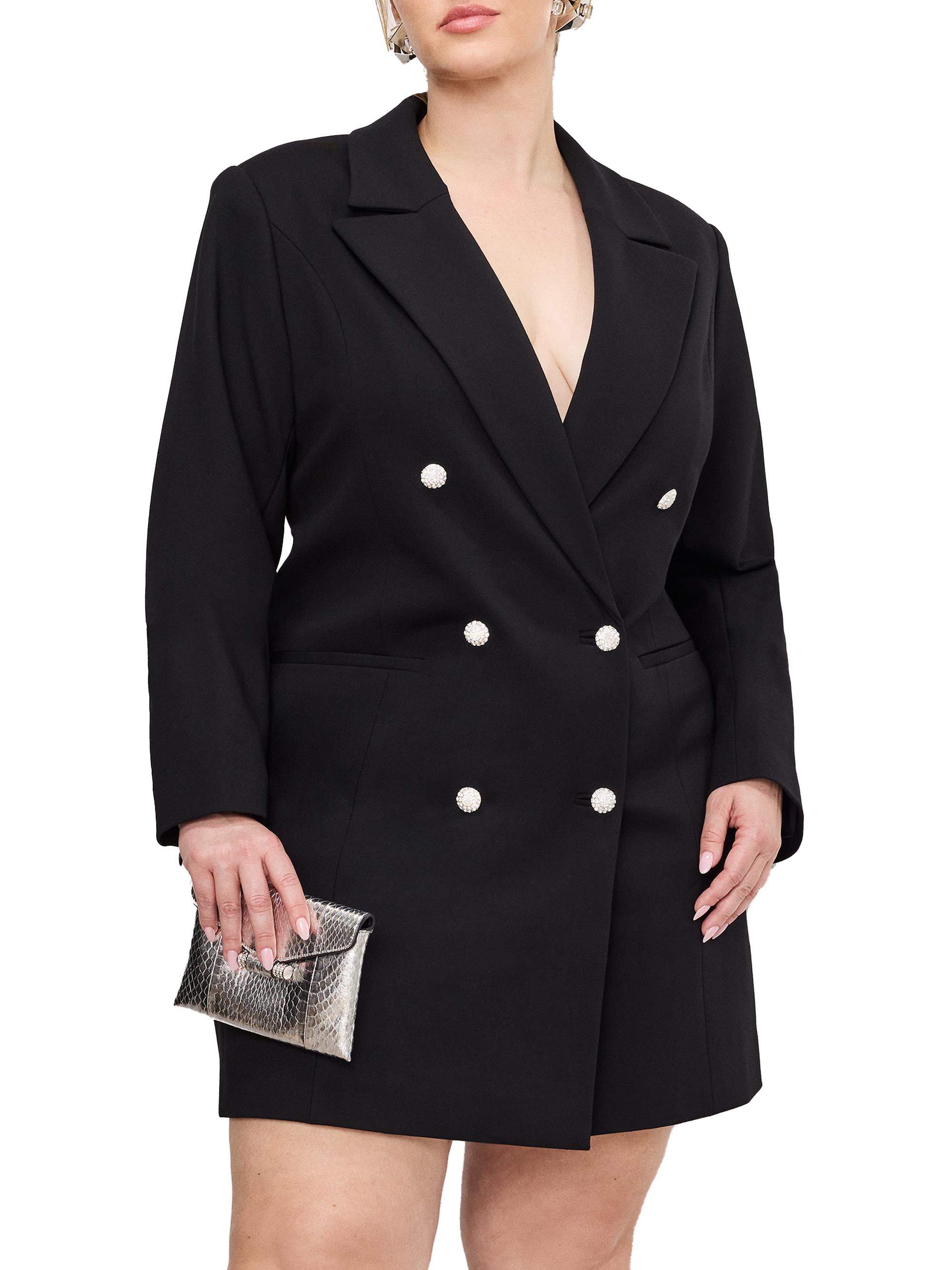 knee length dresses for ladies Samantae Structured Blazer Mini Dress in Black main image 0
