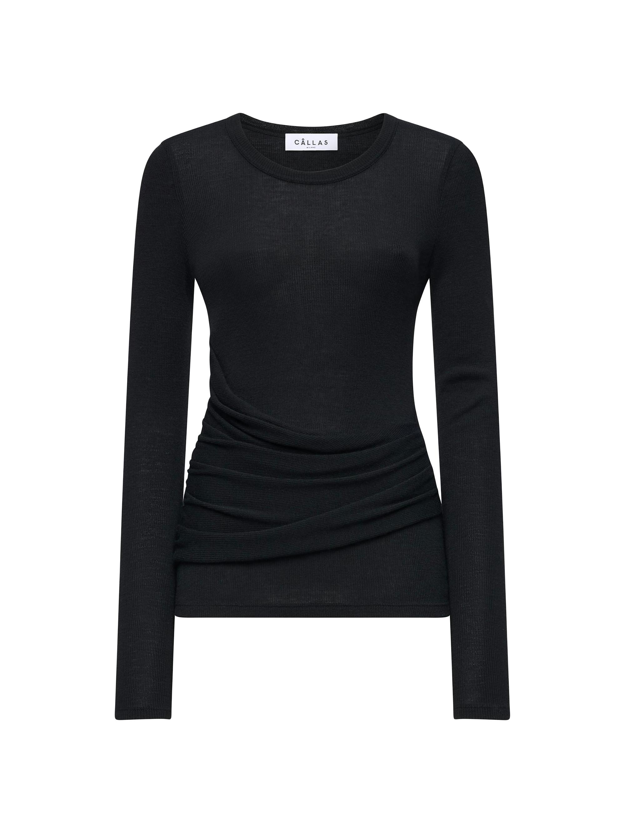 Callas Milano Women's Bisette Ribbed Long Sleeve Crewneck Top - Black