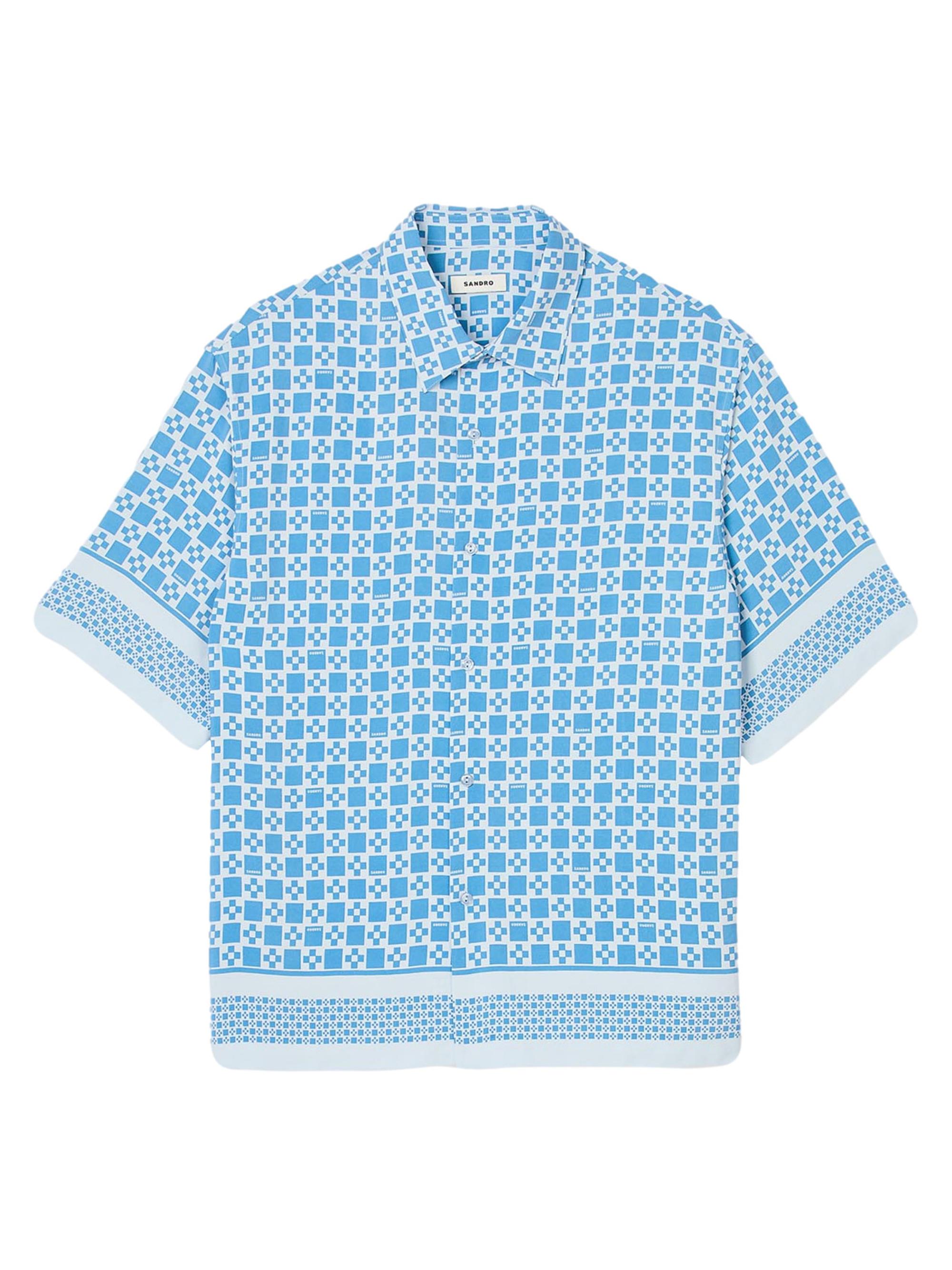 Sandro Men's Square Cross Motif Flowing Shirt - Sky Blue