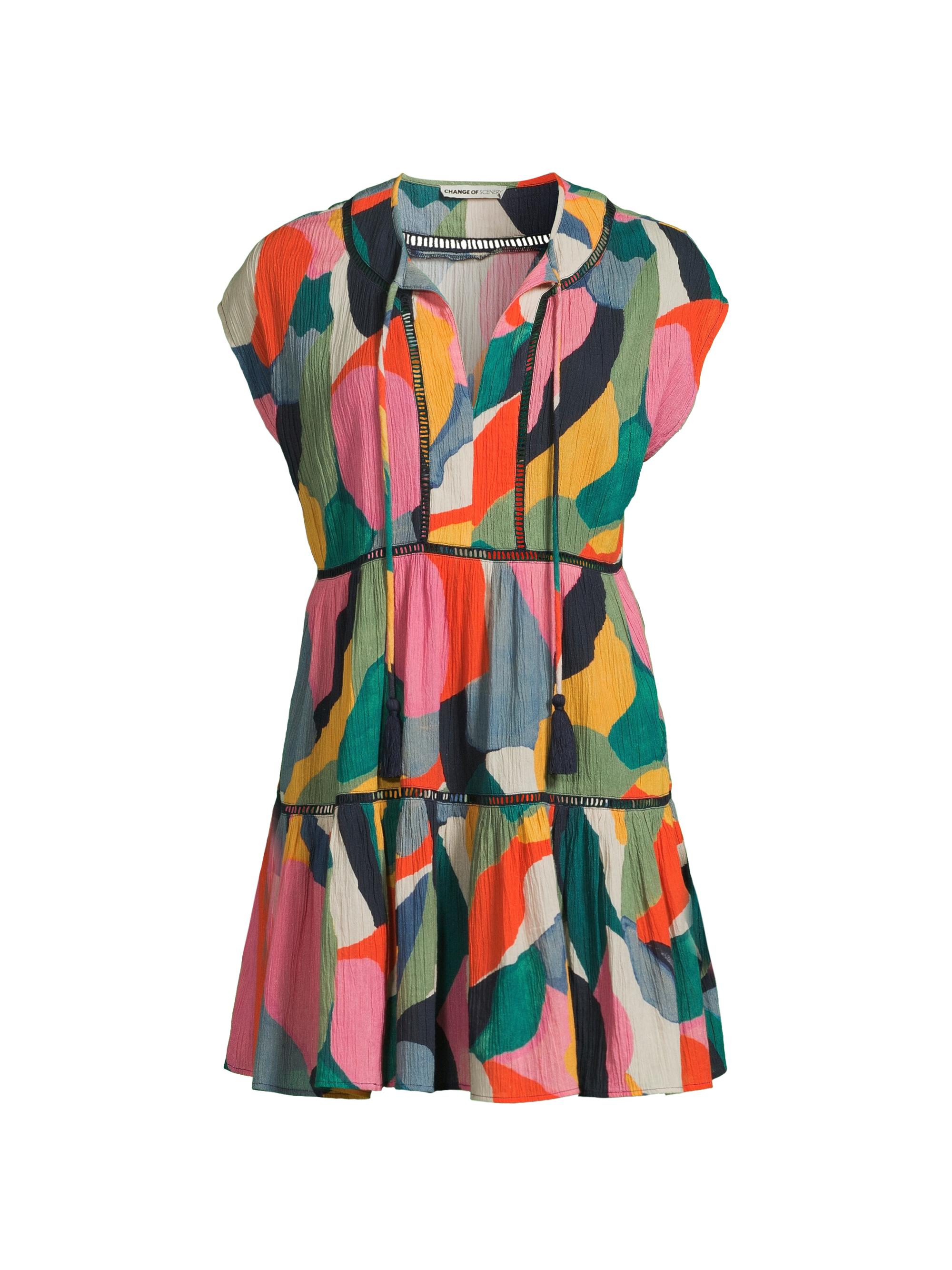 Change of Scenery Women's Gari Colorblocked Cotton Tiered Minidress - Carta Colorblock