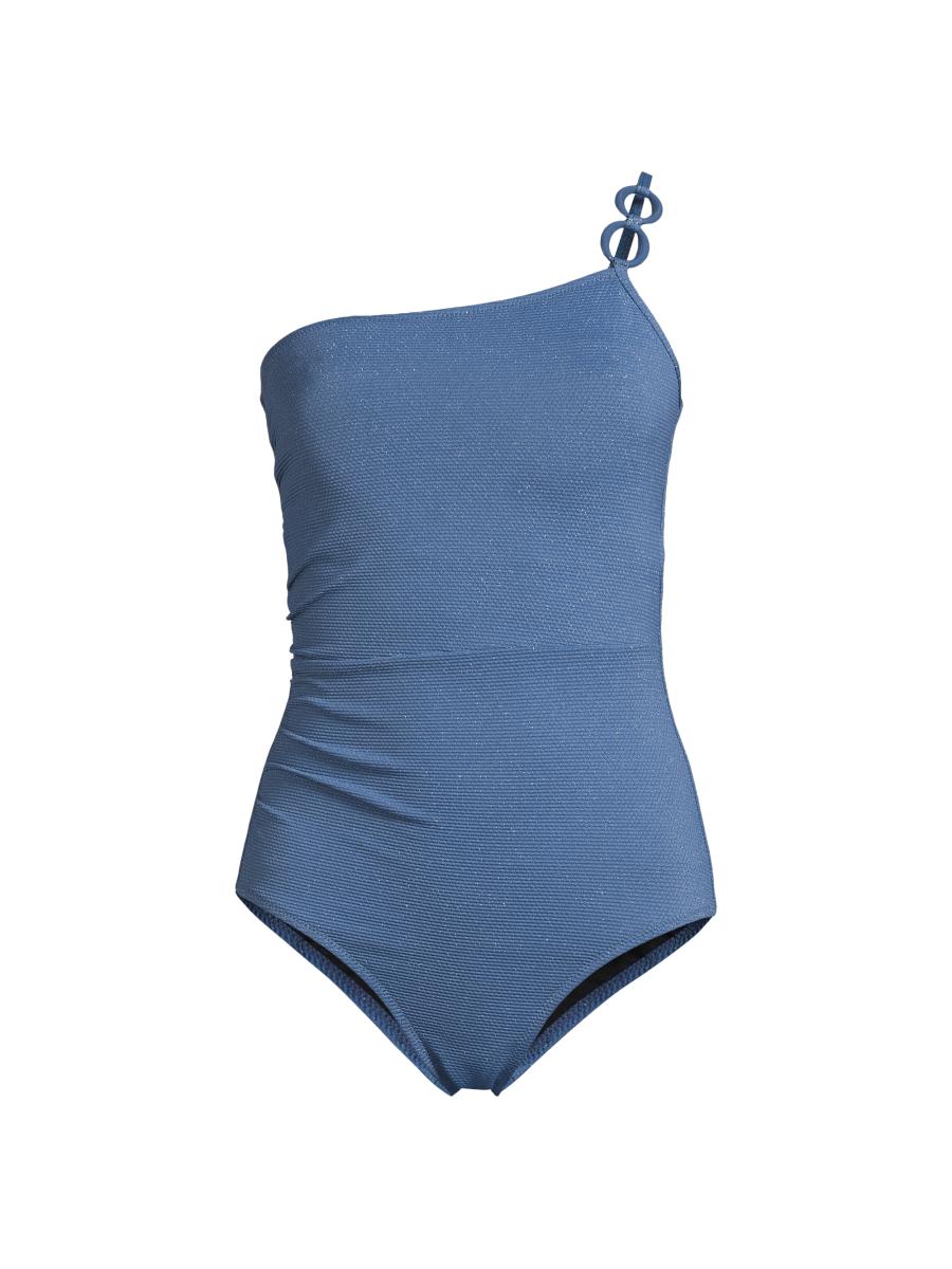 Change Of Scenery Women's Kara Metallic Piqué One-piece Swimsuit In Steel Blue Metallic Texture