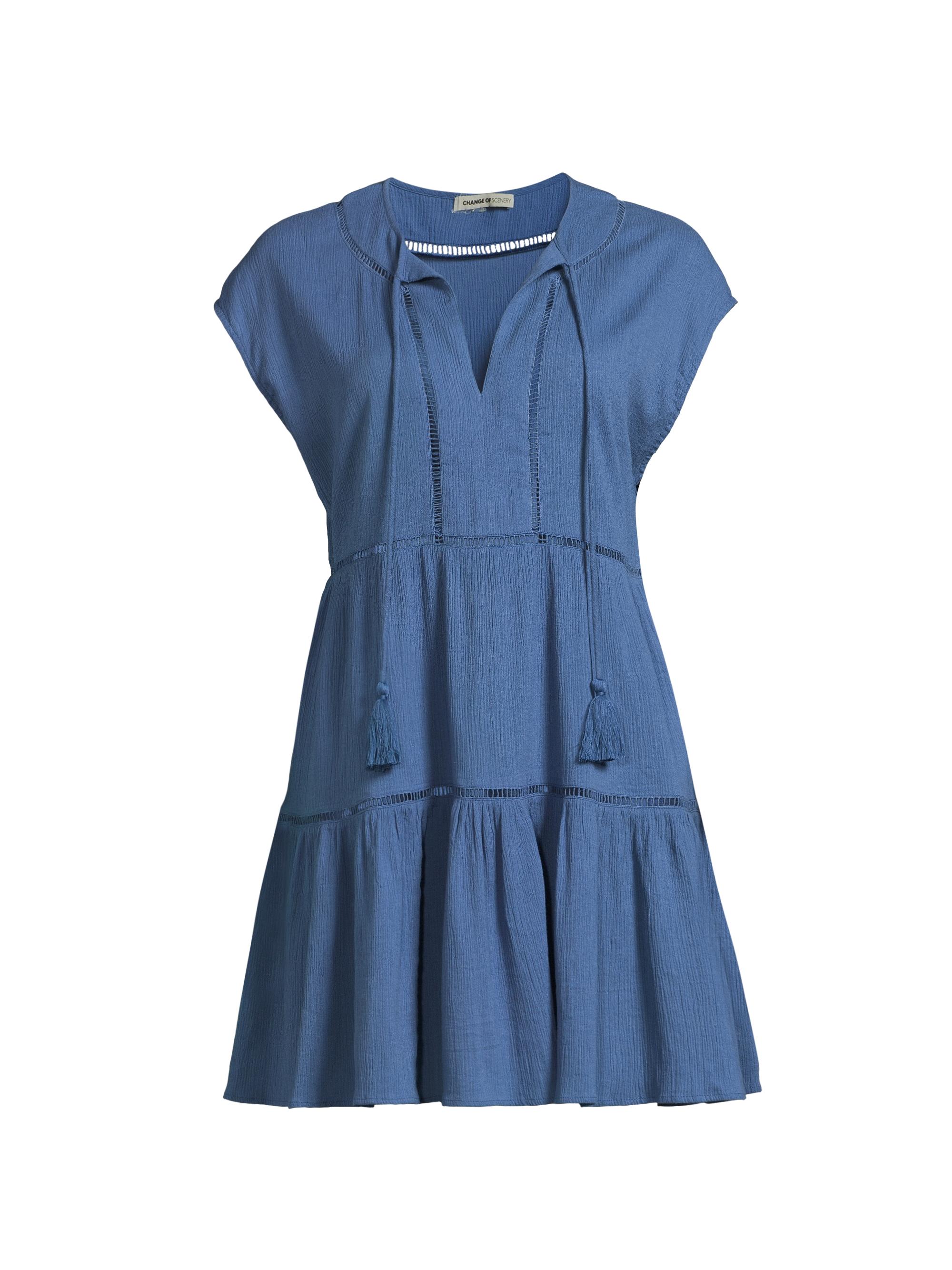 Change of Scenery Women's Gari Cotton Tiered Minidress - Steel Blue