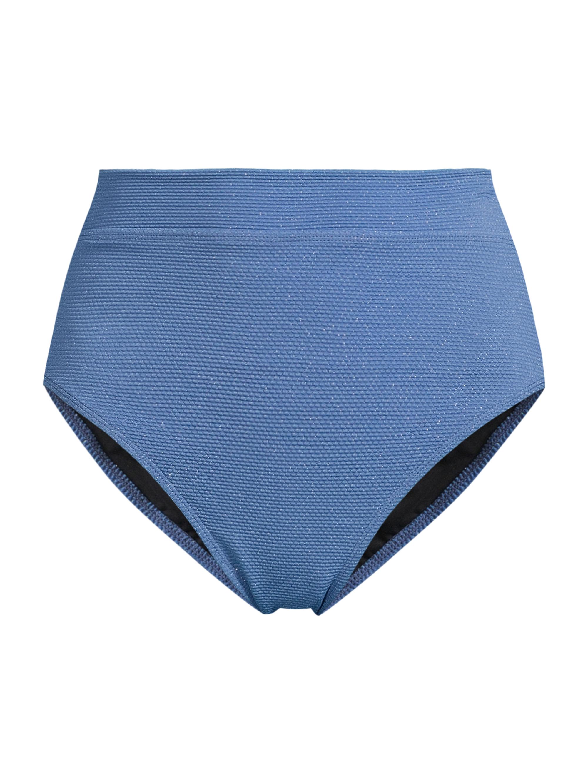 Change of Scenery Women's Textured High-Leg High-Waisted Bikini Bottom - Steel Blue Metallic