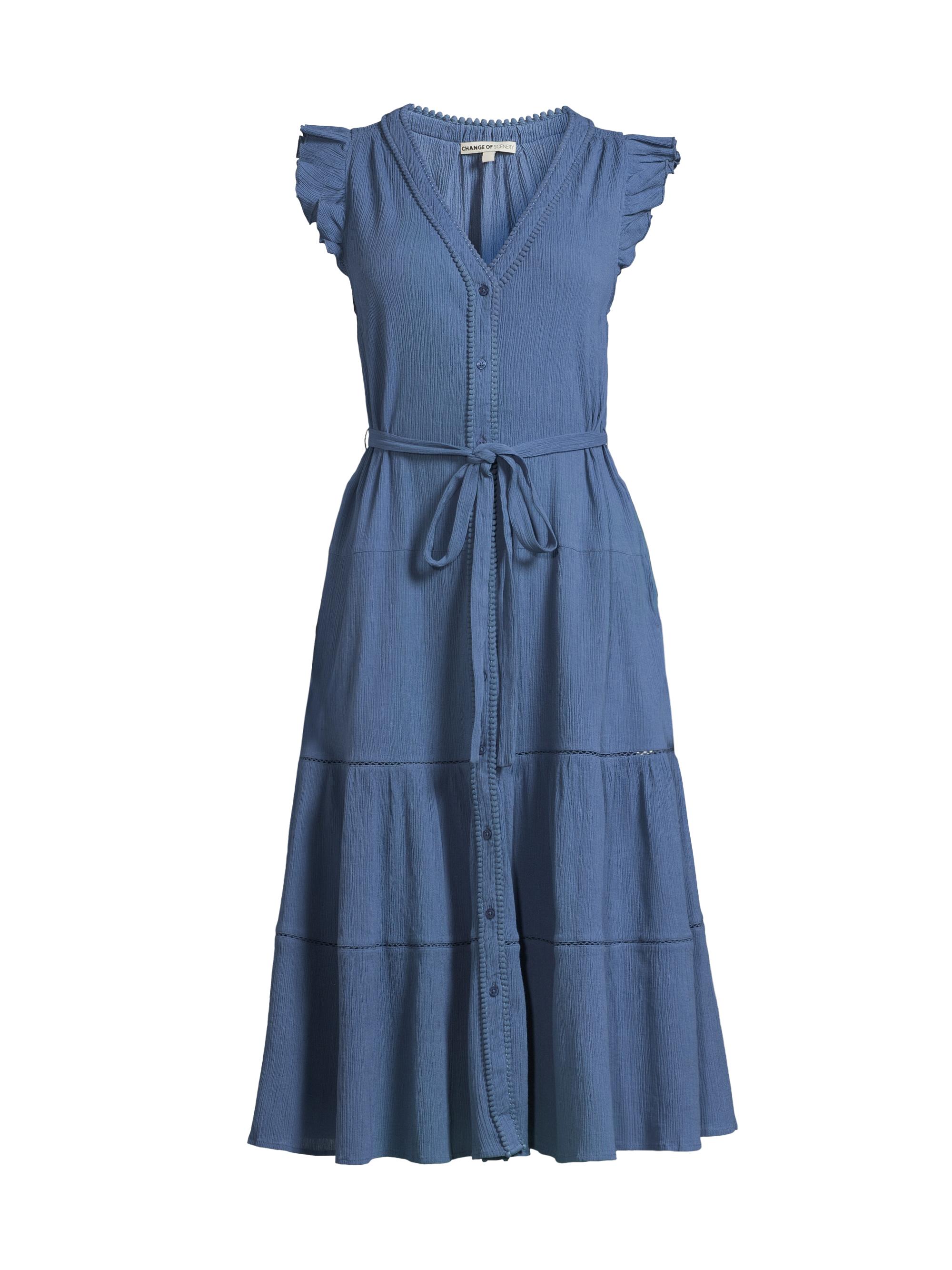 Change of Scenery Women's Emily Belted Cotton A-Line Midi-Dress - Steel Blue