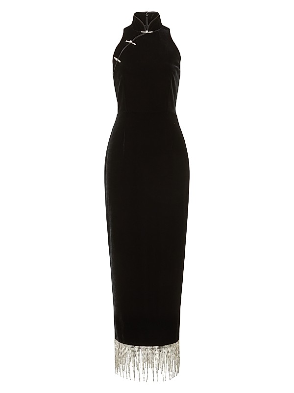 Halter Black Crystal Velvet Midi Dress Halter Black Crystal Velvet Midi Dress