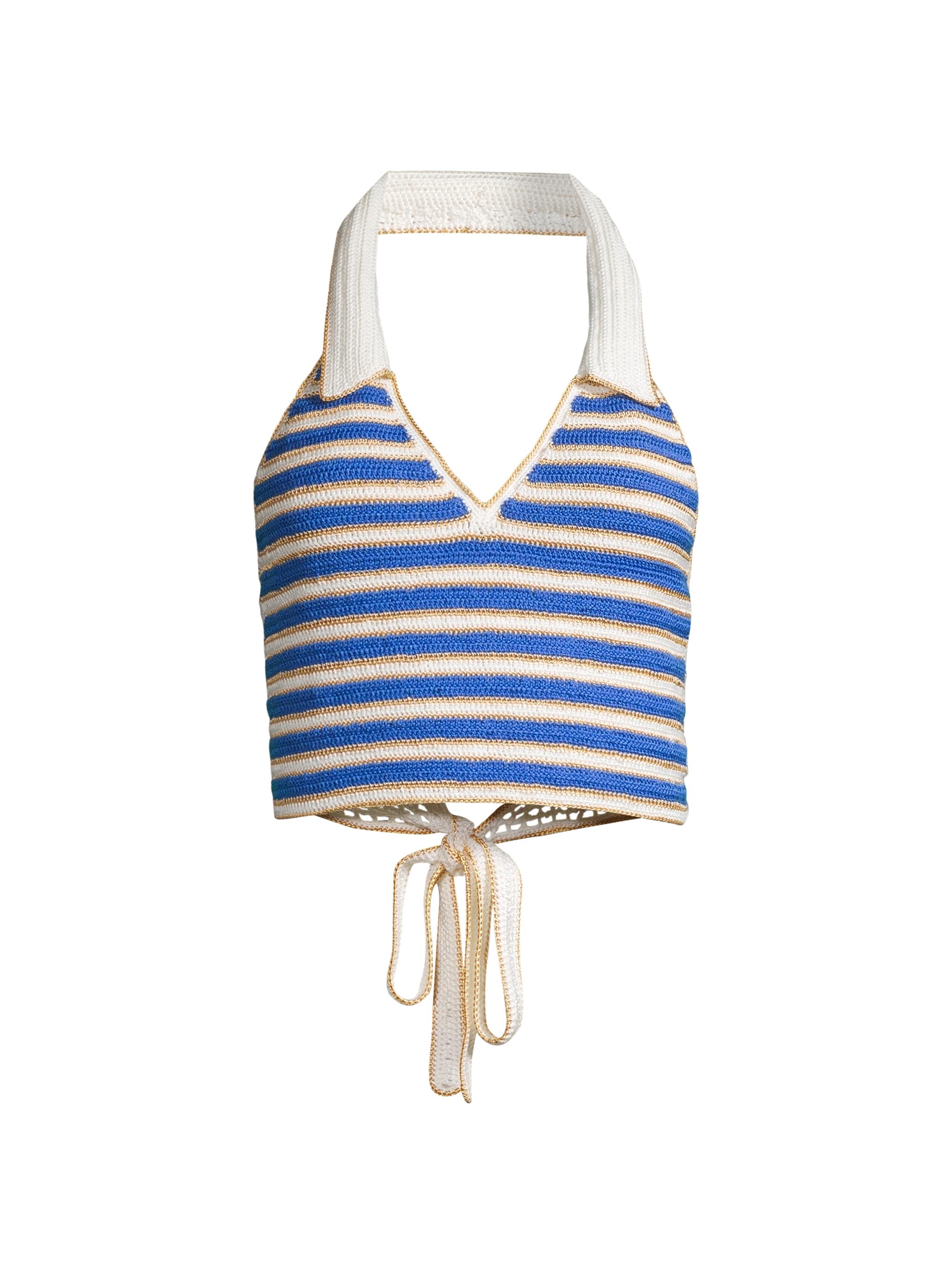 My Beachy Side Women's Ali Striped Crochet Halter Top - Navy