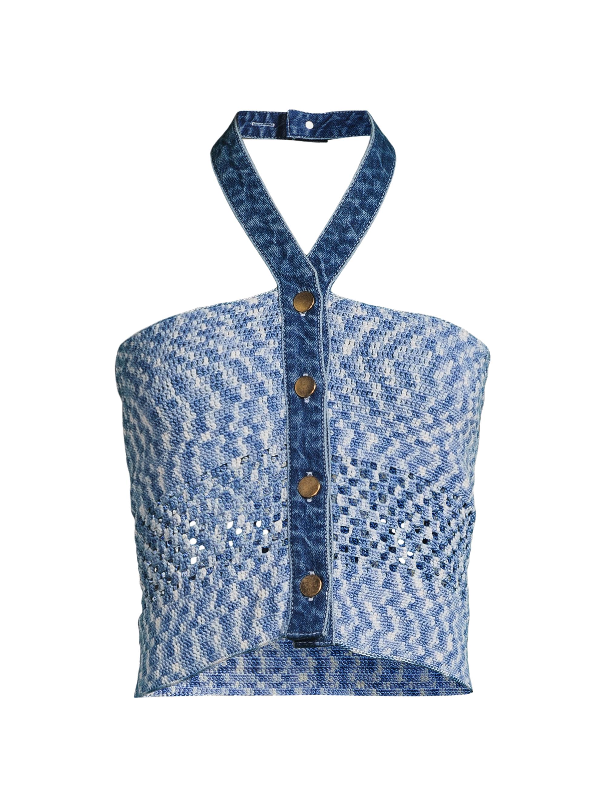 My Beachy Side Women's Muse Crochet Halterneck Crop Top - Blue