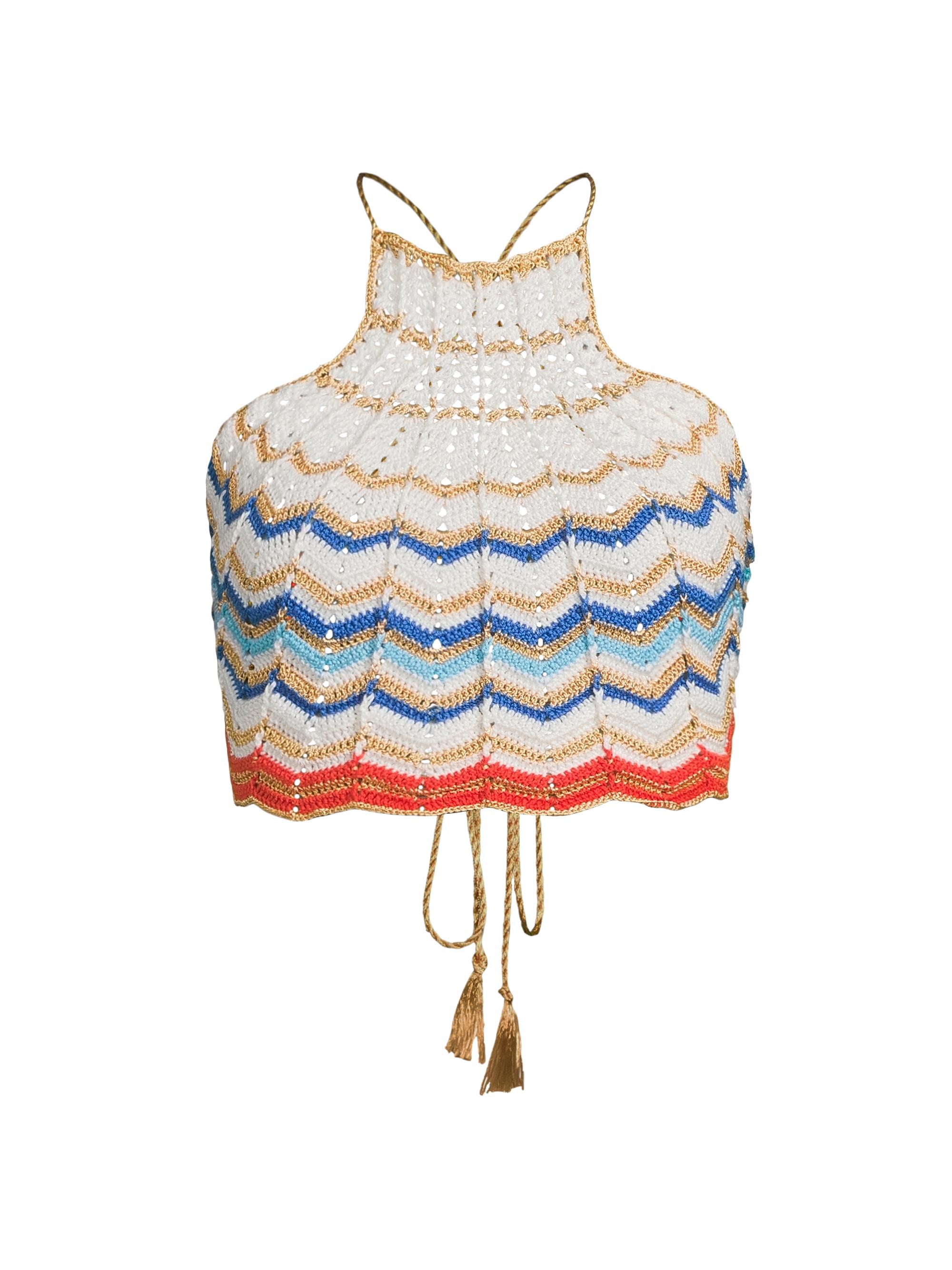 My Beachy Side Women's Regina Striped Crochet Halterneck Top