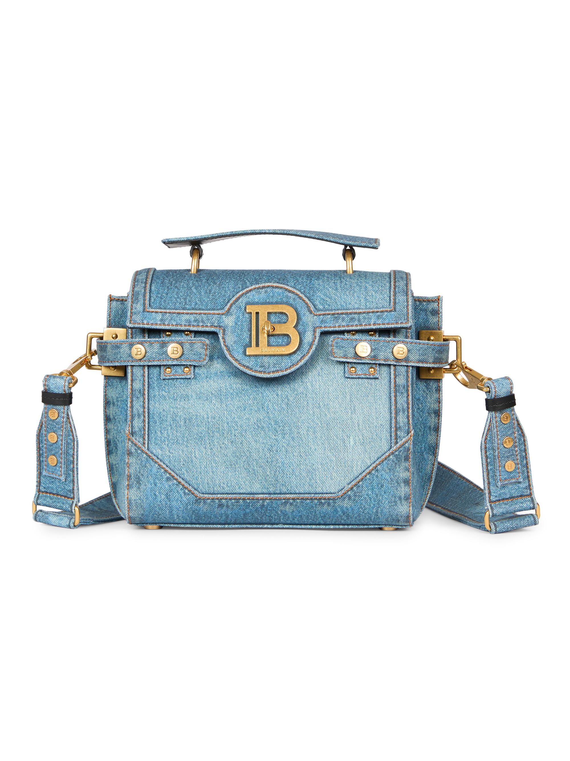 Balmain Women's B-Buzz Denim-Printed Canvas Top Handle Bag - Bleu Jean