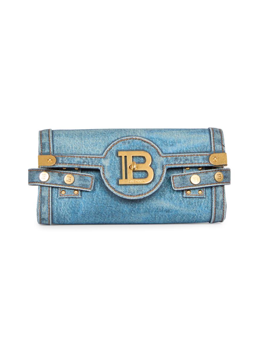 Balmain B-Buzz Denim-Printed Canvas Pouch | Saks Fifth Avenue