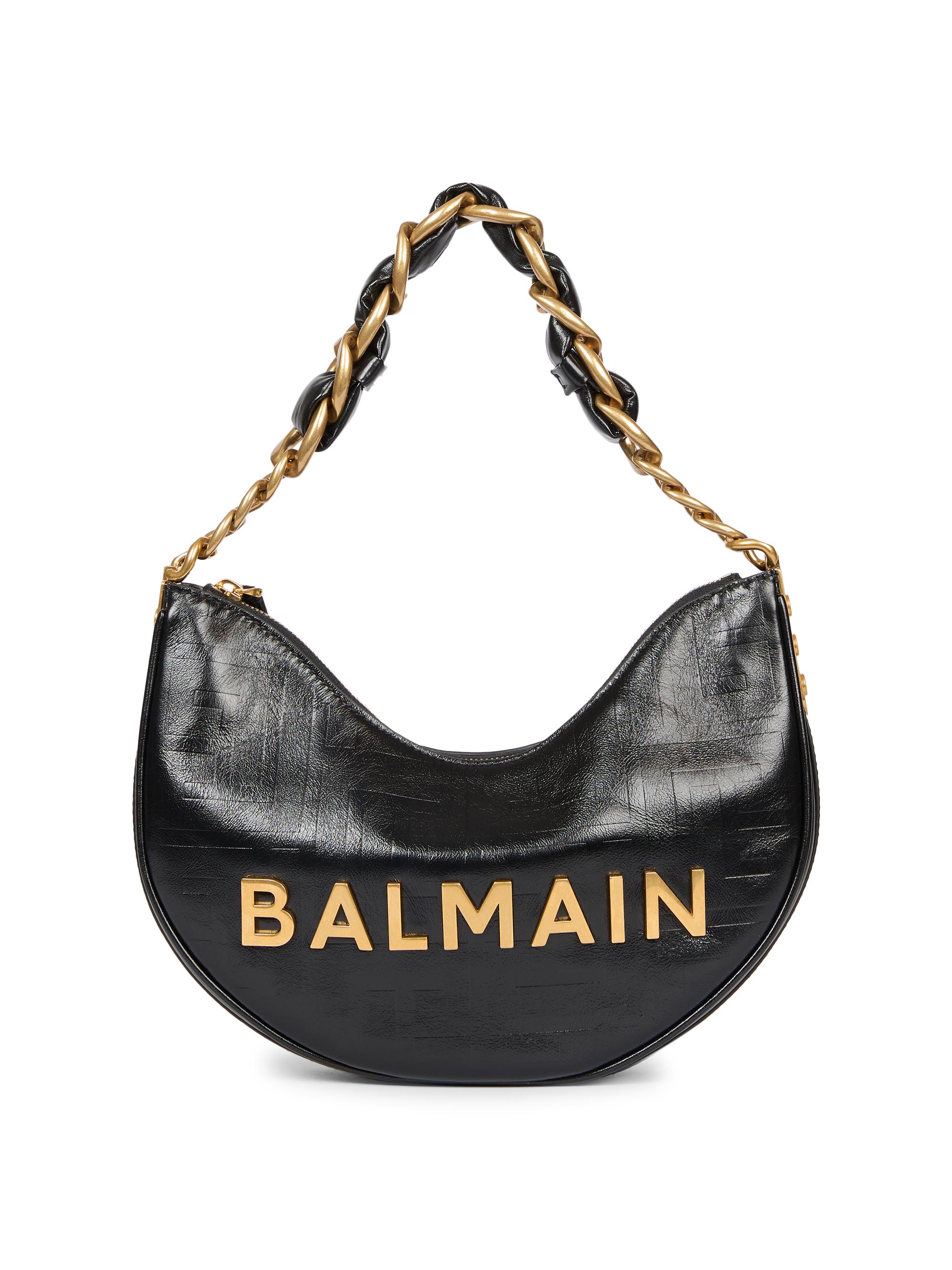 Balmain Women's 1945 Soft Moon Crinkled Leather Shoulder Bag - Noir