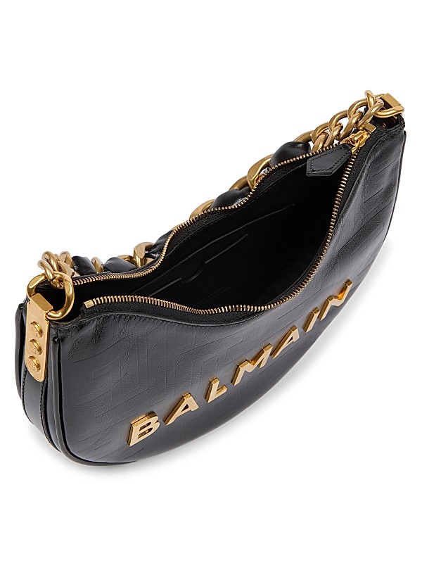 Shop Balmain 1945 Soft Moon Crinkled Leather Shoulder Bag Shop Balmain 1945 Soft Moon Crinkled Leather Shoulder Bag
