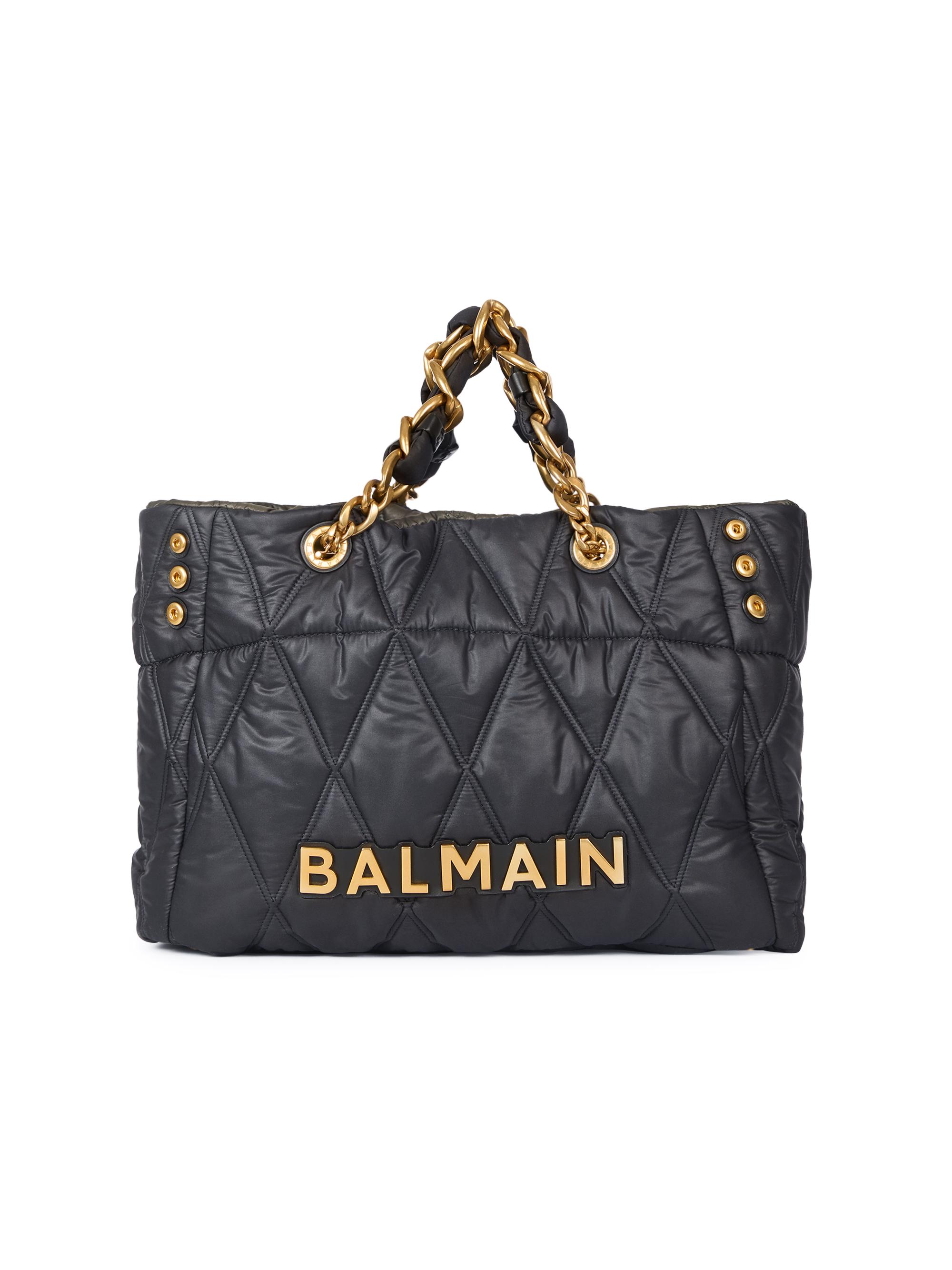 Balmain Women's 1945 Grid-Quilted Tote Bag - Noir Kaki