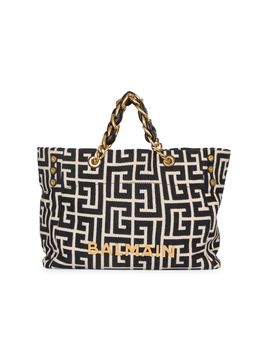 ラグジュアリー【BALMAIN】1945 Small Shopper Bag バッグ Balmain 1945 Monogram Jacquard Cabas Tote Bag | Saks Fifth