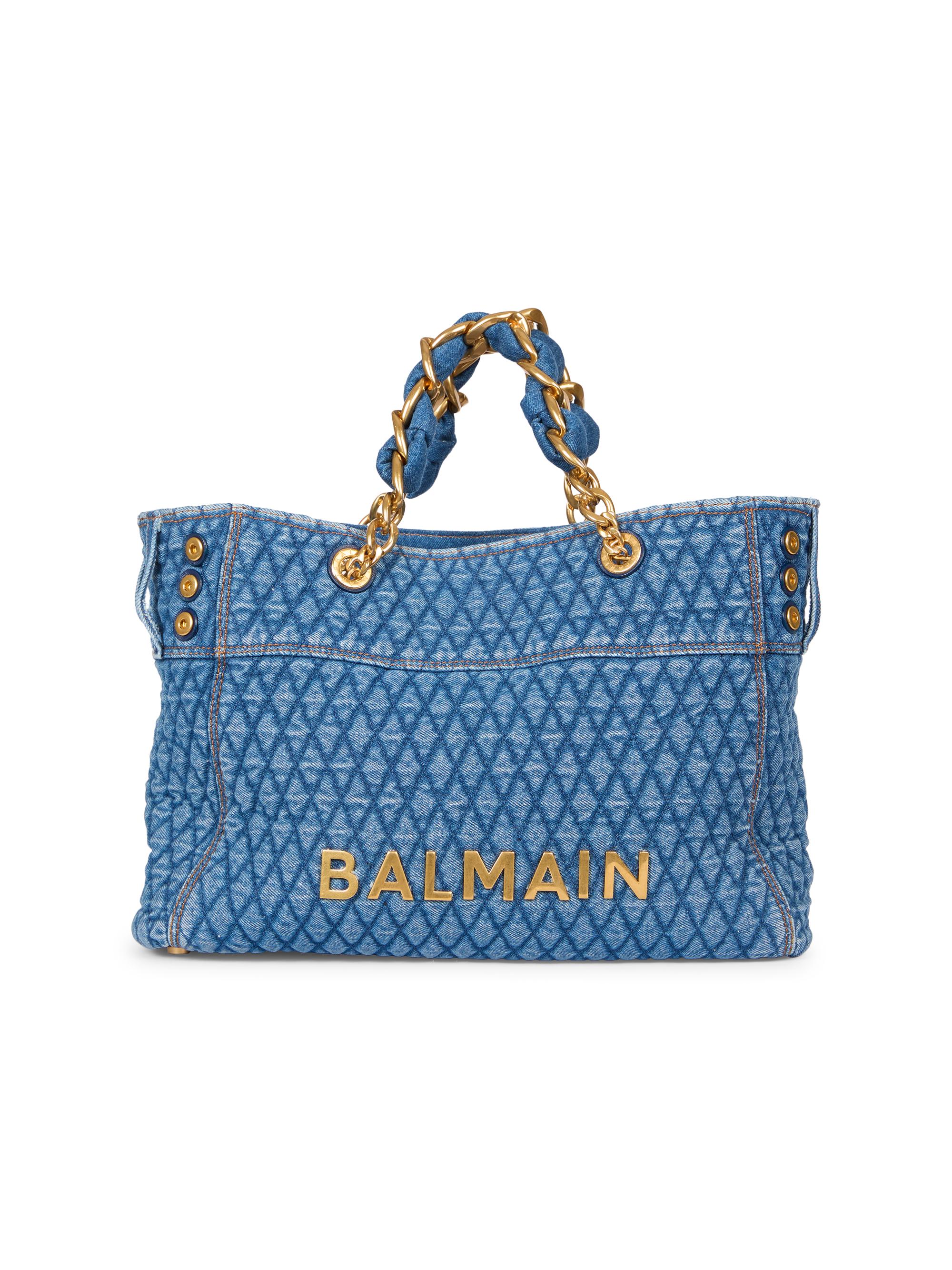 Balmain Women's 1945 Quilted Denim Cabas Tote Bag - Bleu Jean