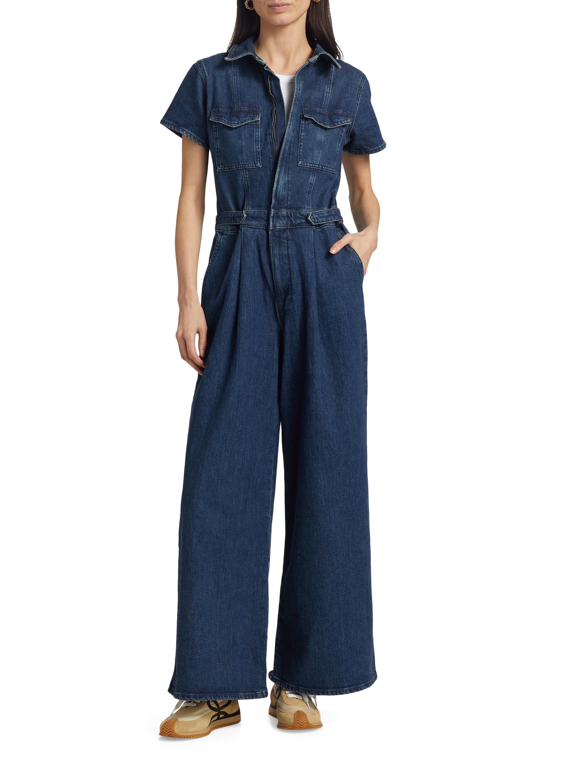 Good American Women's Fit For Success Denim Jumpsuit - Indigo - back view in Indigo