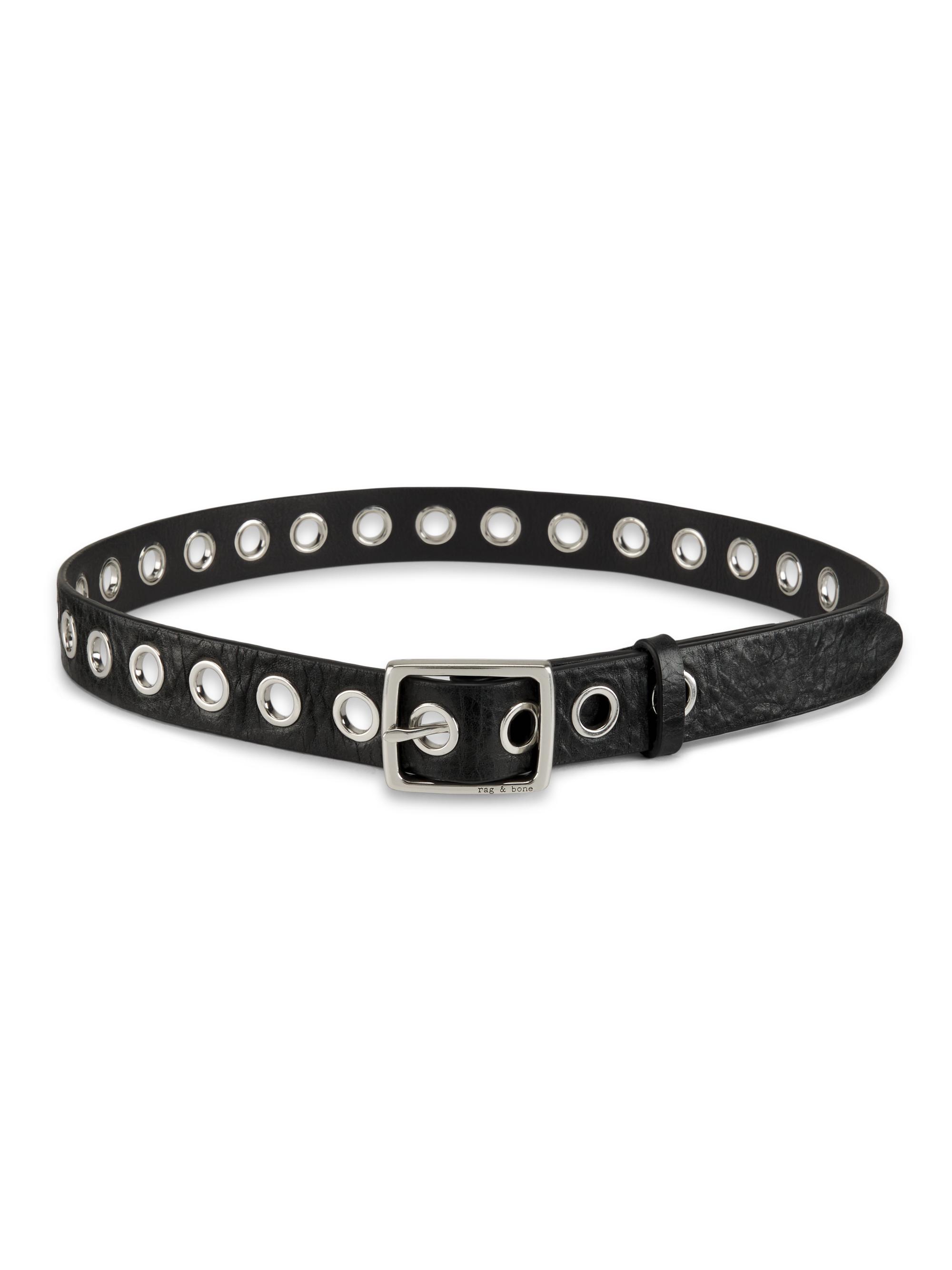 rag & bone Women's Leather Boyfriend Grommet Belt - Black