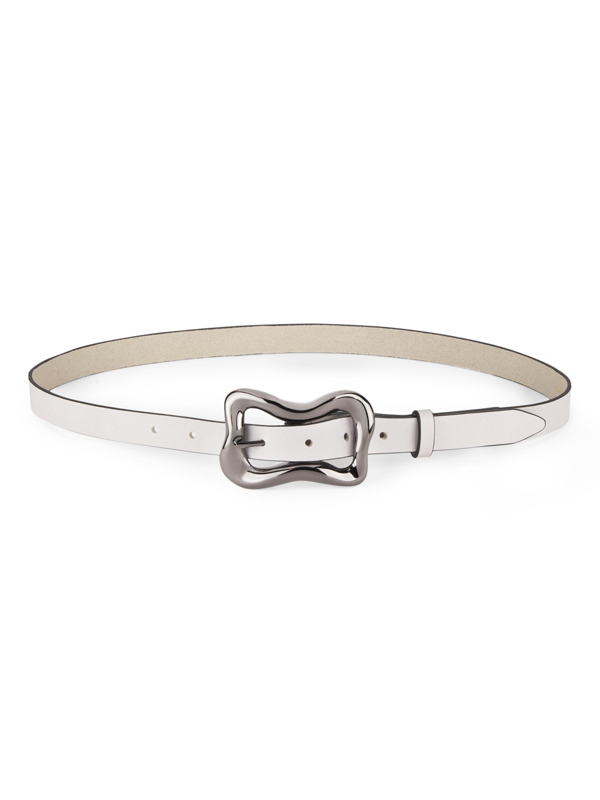 rag & bone Women's Highline Leather Buckle Belt - Pearl Grey