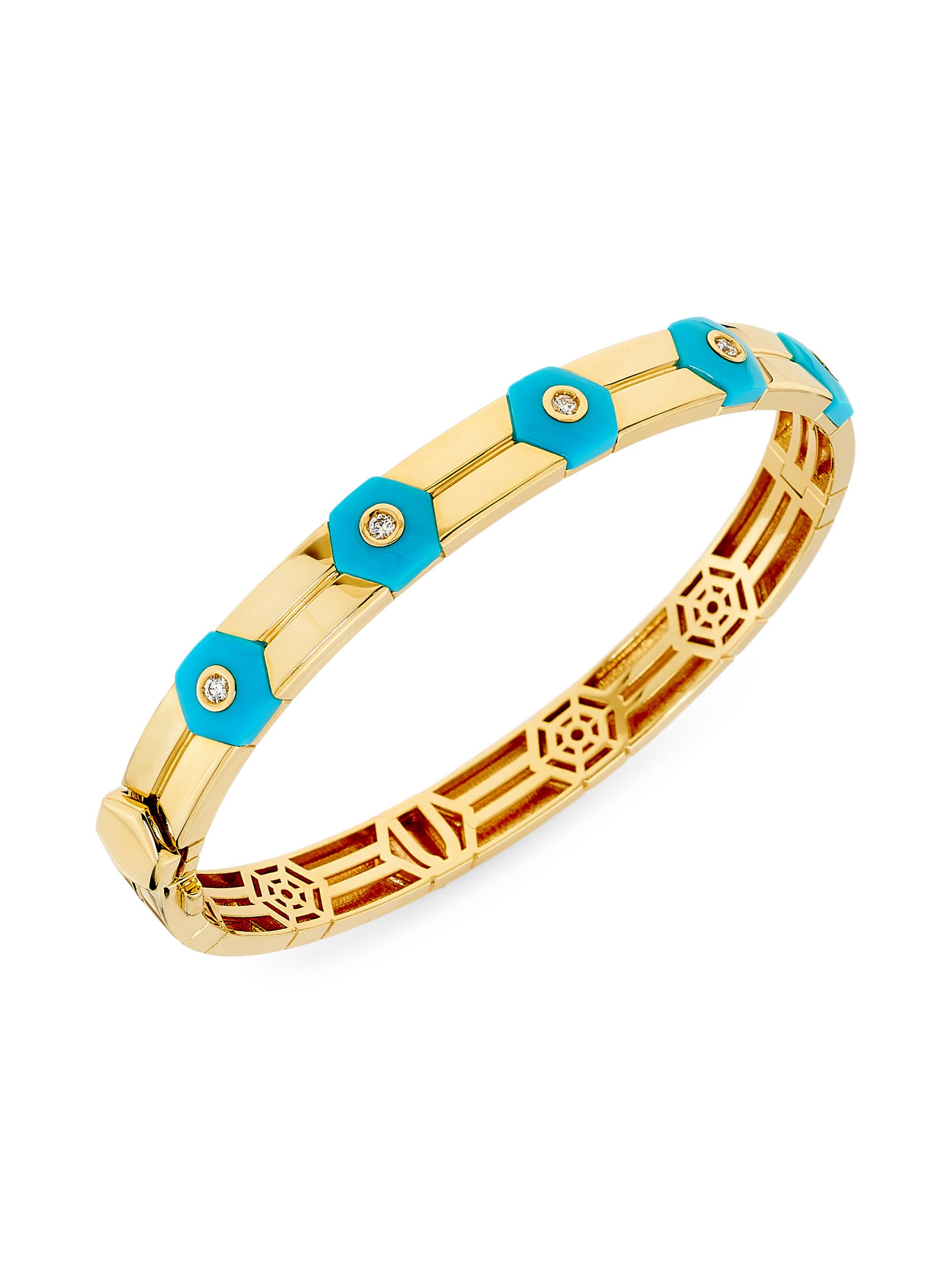 Miseno Women's Baia Sommersa 18K Yellow Gold, Turquoise & 0.13 TCW Diamond Bangle - Yellow Gold