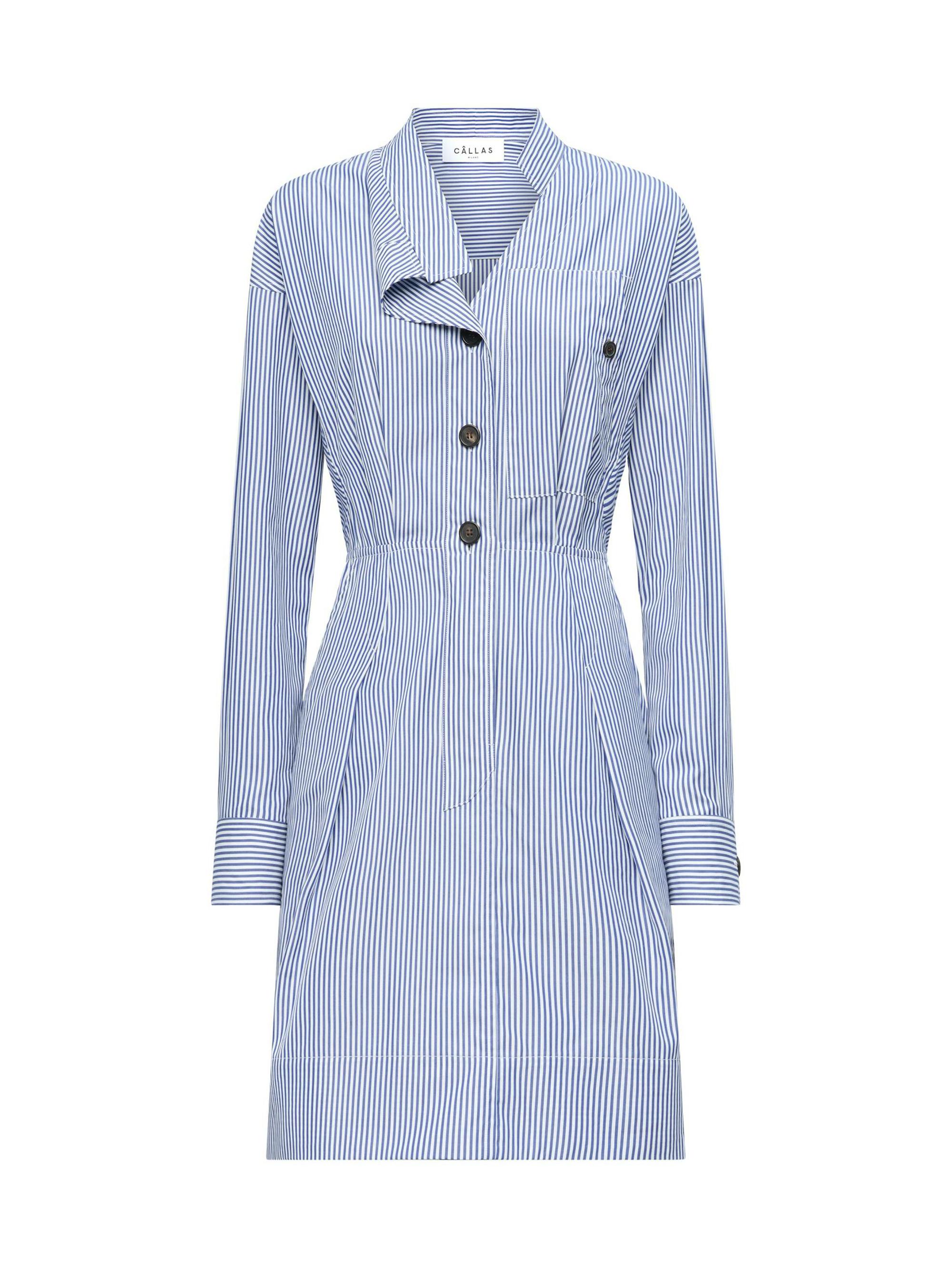 Callas Milano Women's Hardy Long Sleeve Asymmetrical Button Front Shirt Dress - Navy