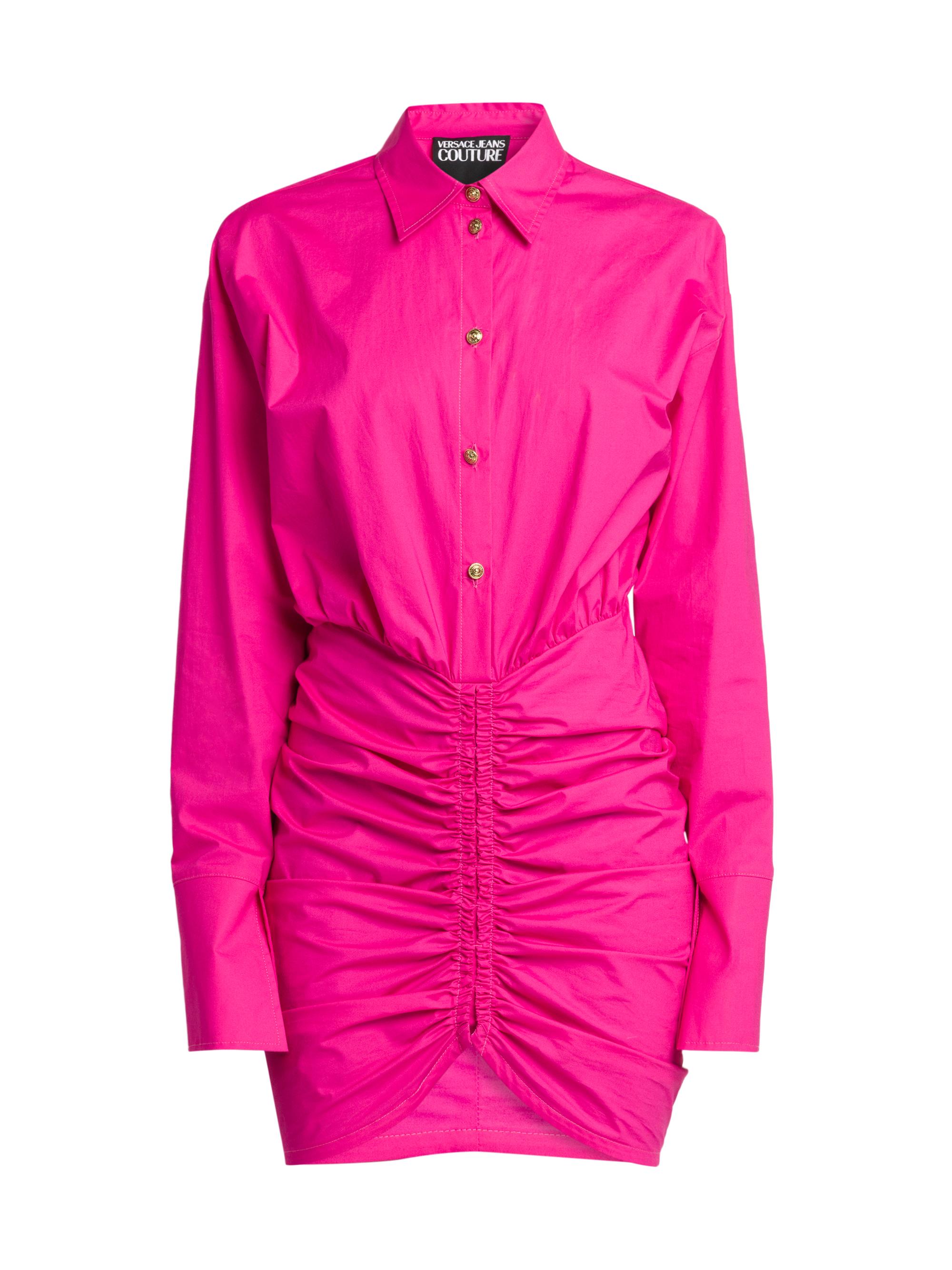 Versace Jeans Couture Women's Stretch Cotton Ruched Mini Shirtdress - Flamingo