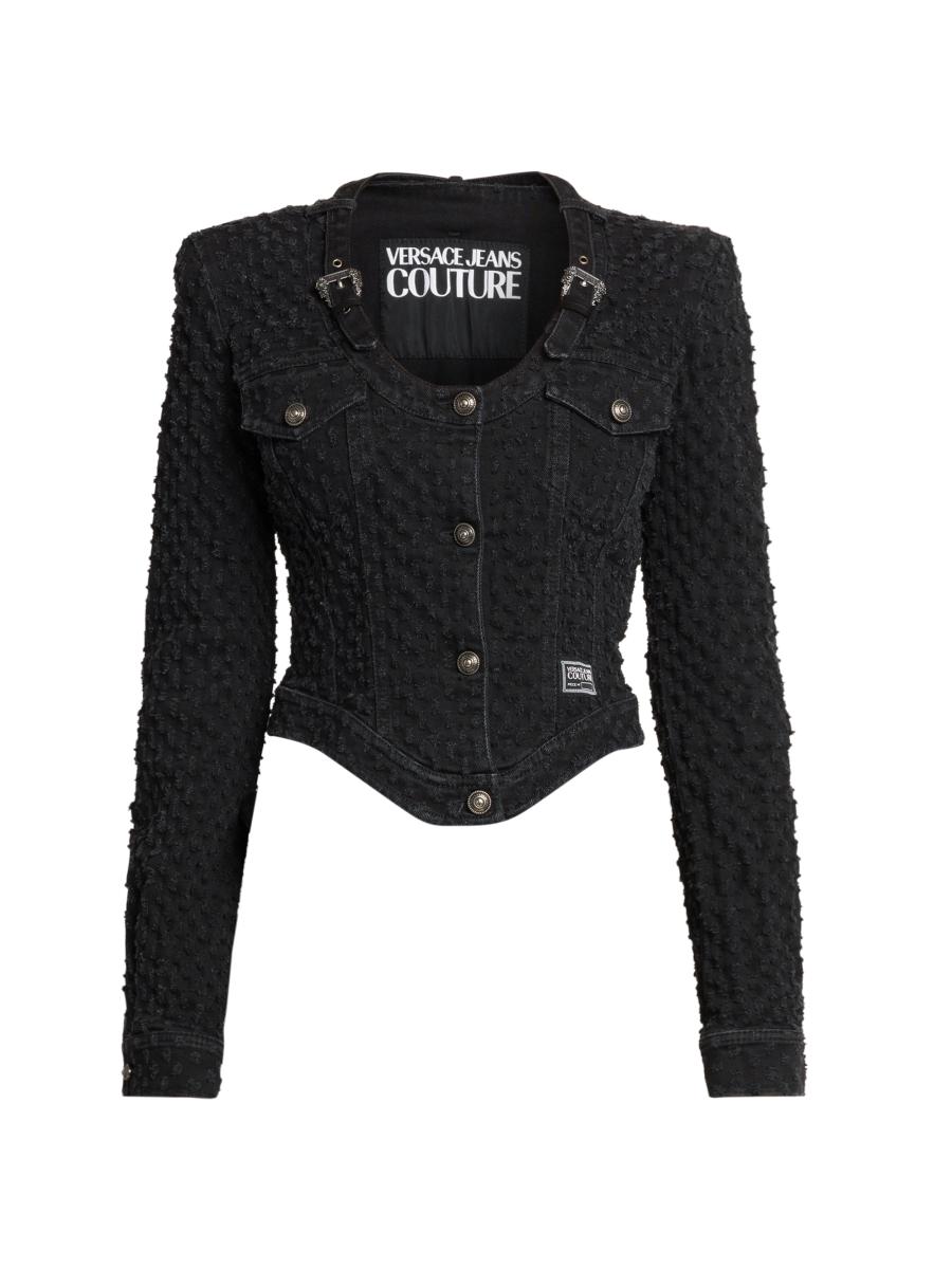 Versace Jeans Couture Textured Denim Scoopneck Jacket | Saks