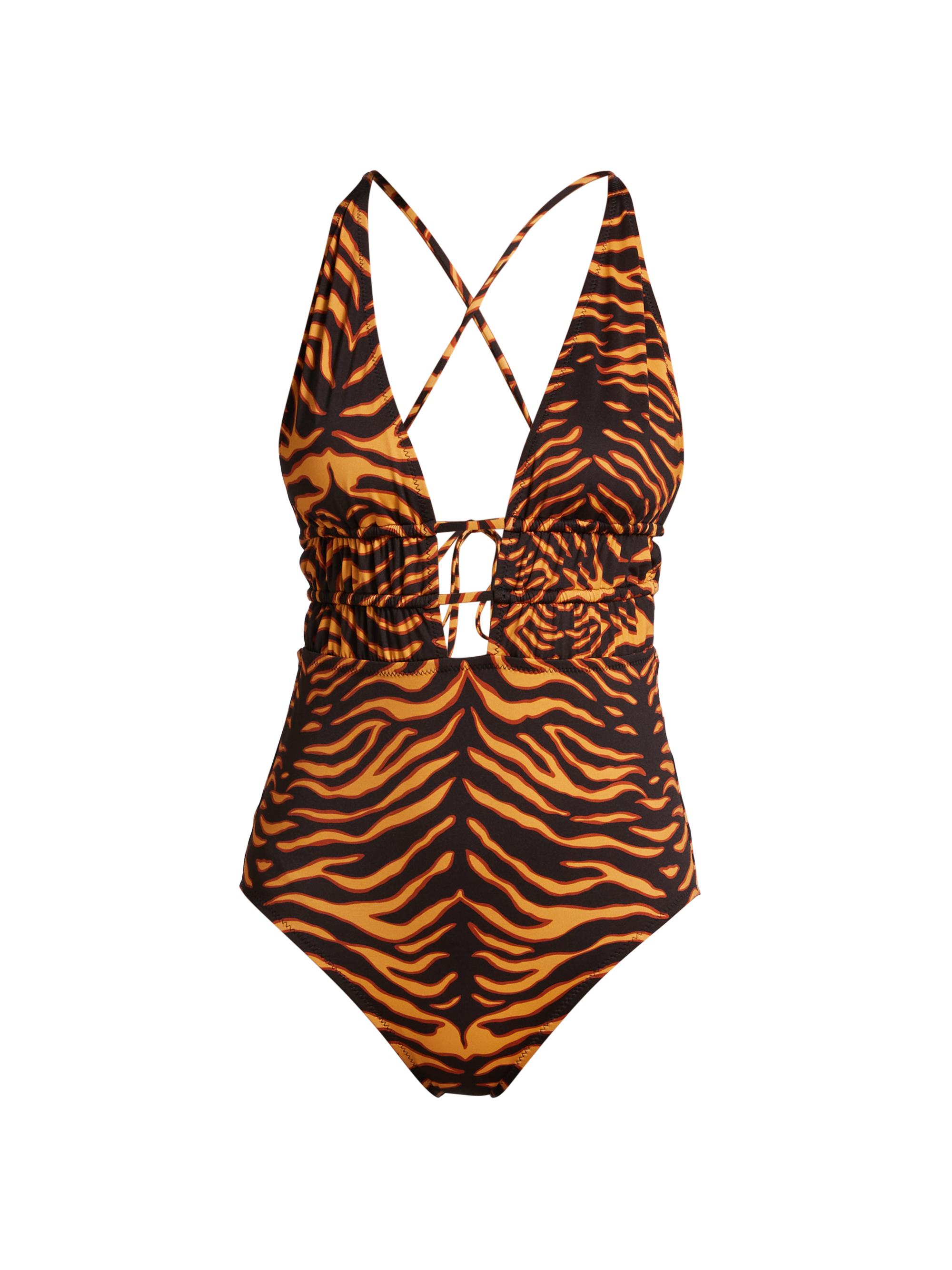 Ulla Johnson Women's Dioni Leopard Plunge One-Piece Swimsuit - Tigre