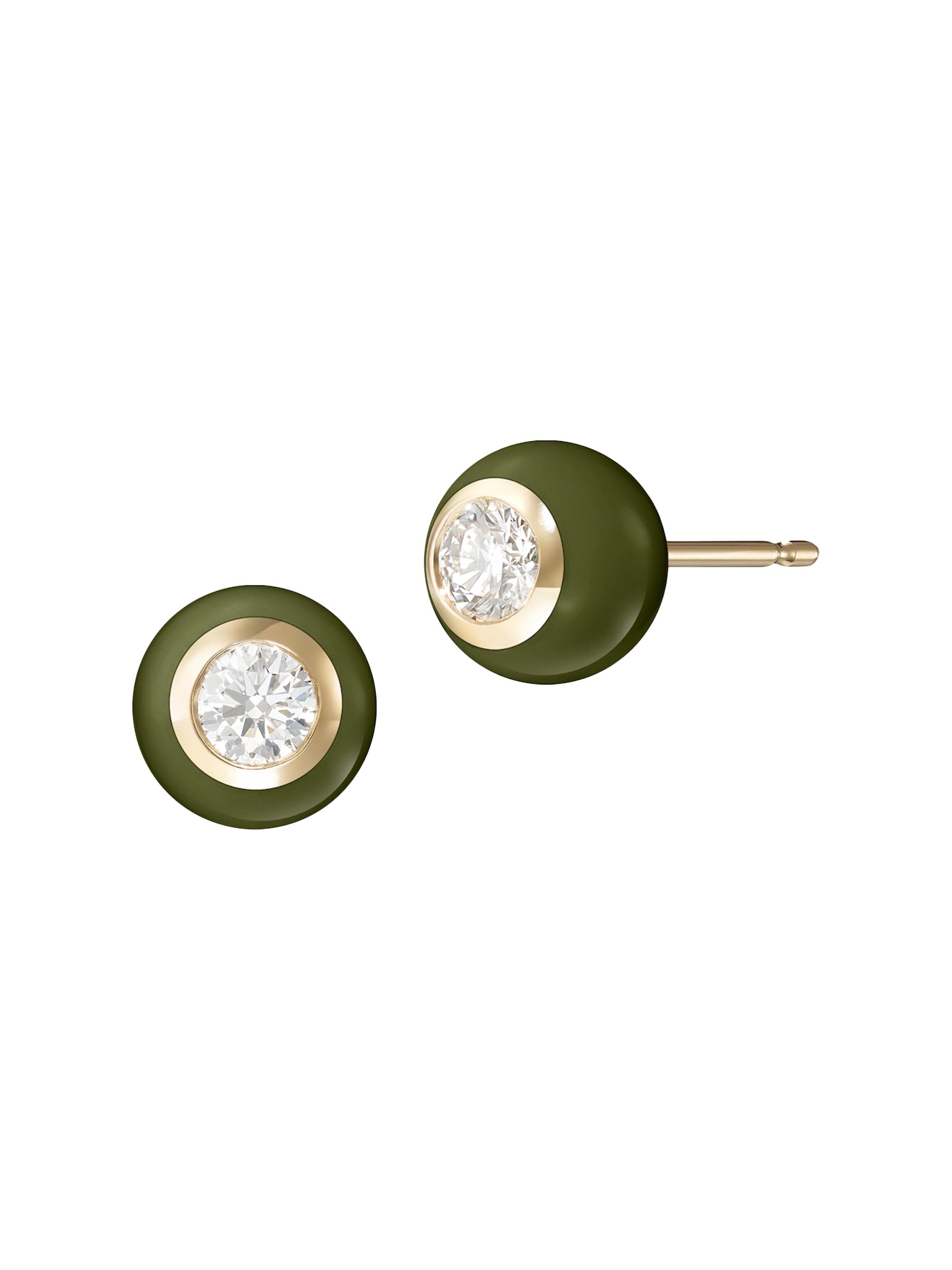 Melissa Kaye Women's Audrey  18K Yellow Gold, Enamel & 0.51 TCW Diamond Earrings - Army Green