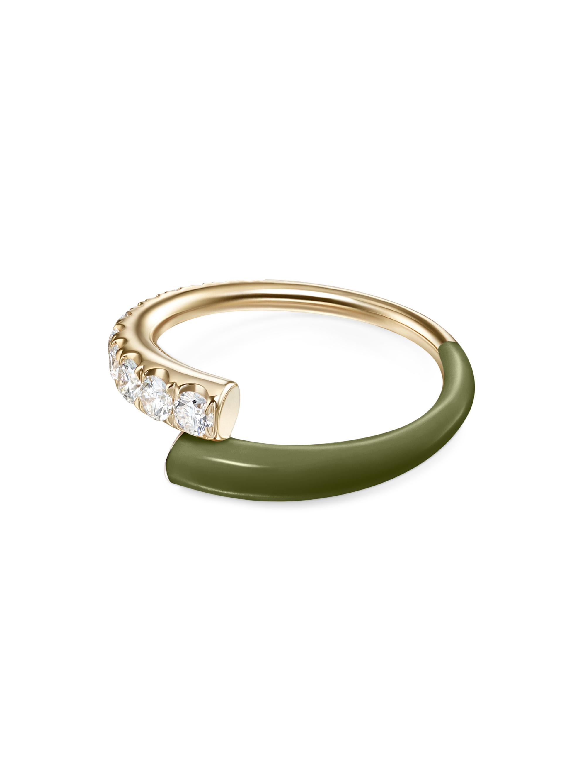 Melissa Kaye Women's Lola 18K Yellow Gold, Enamel & 0.53 TCW Diamond Ring - Army Green