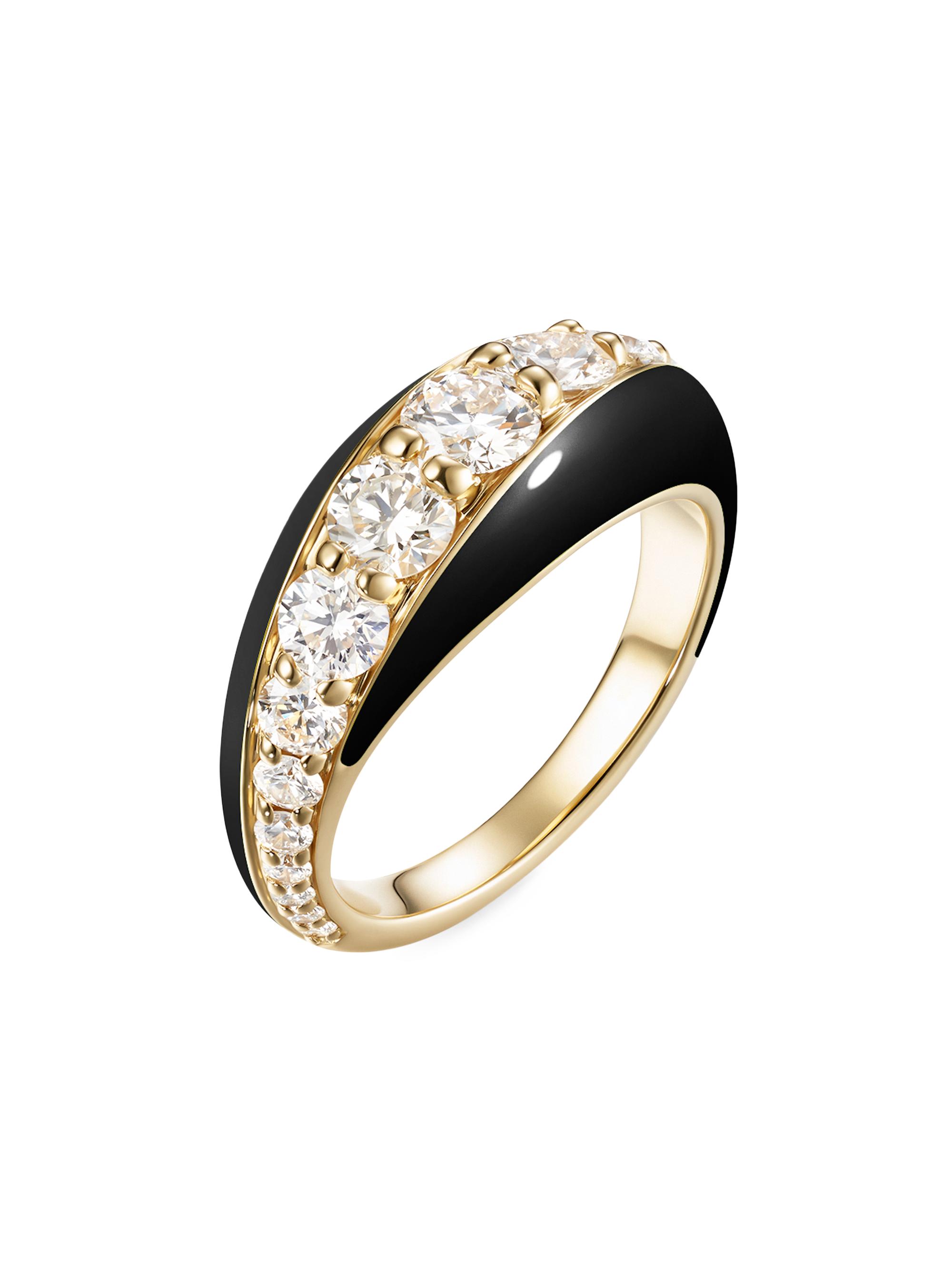 Melissa Kaye Women's Remi 18K Yellow Gold, Enamel & 1.51 TCW Diamond Ring - Black