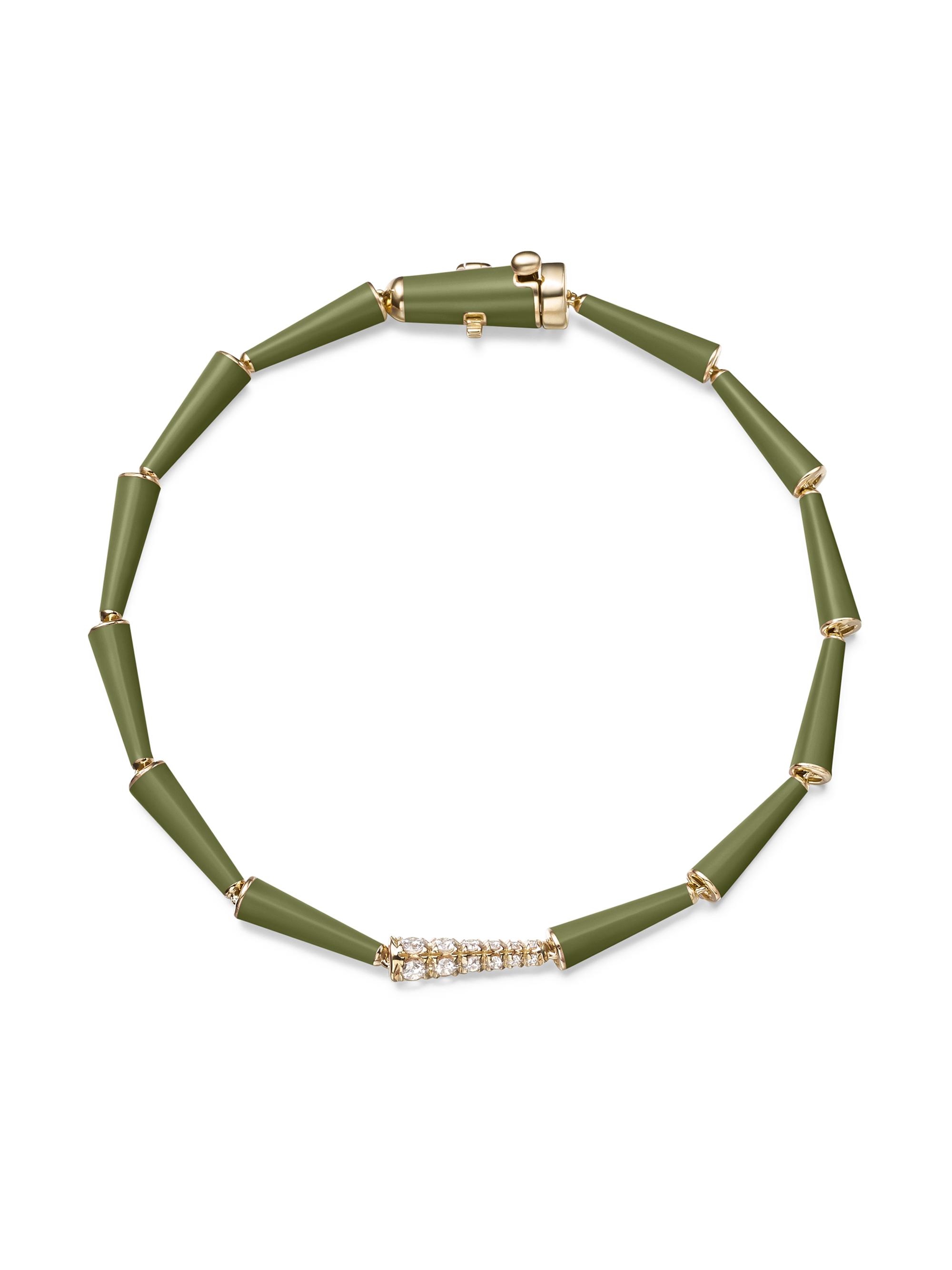 Melissa Kaye Women's Lola 18K Yellow Gold, Enamel & 0.34 TCW Diamond Bracelet - Army Green