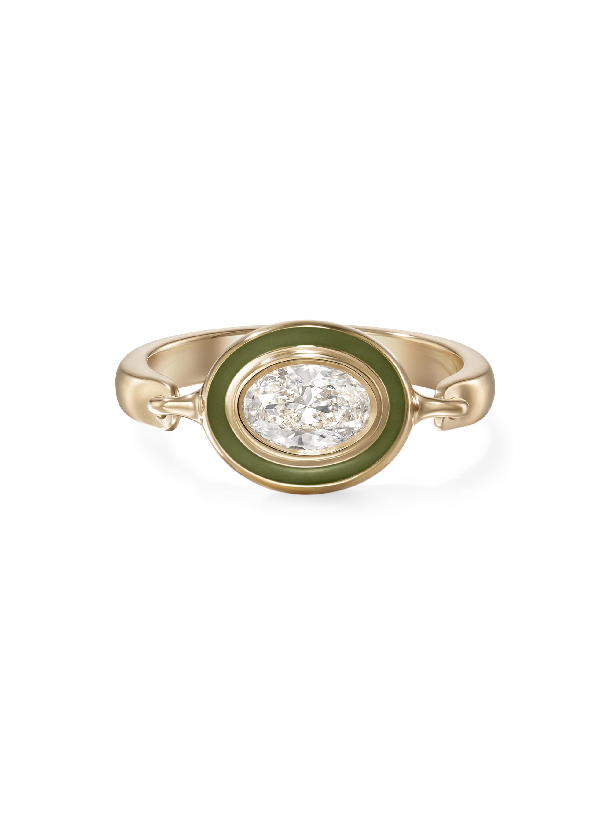 Melissa Kaye Women's Lenox Reign 18K Yellow Gold, Enamel & 0.40 TCW Diamond Ring - Army Green