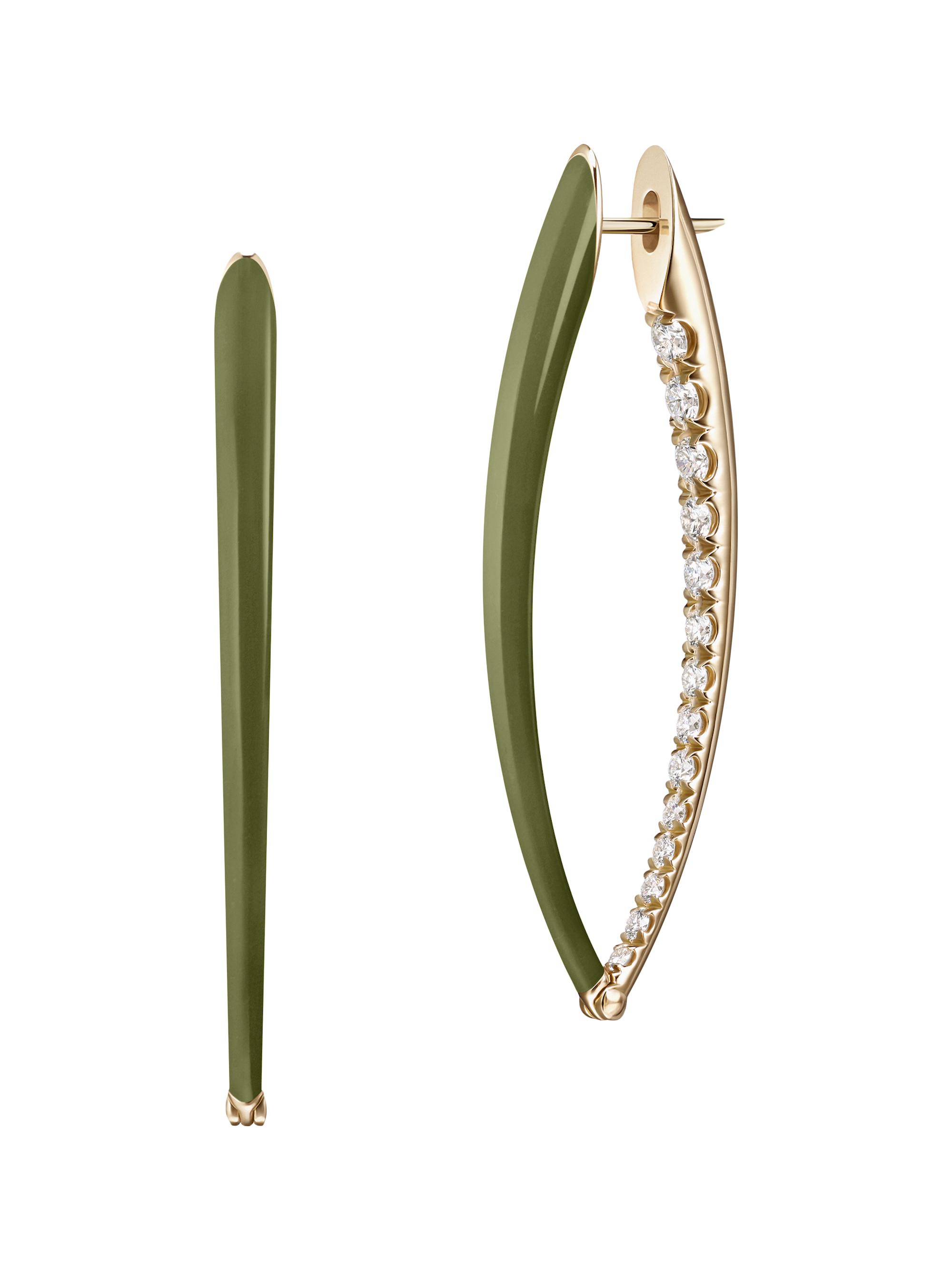 Melissa Kaye Women's Cristina  18K Yellow Gold, Enamel & 0.83 TCW Diamond Earrings - Army Green