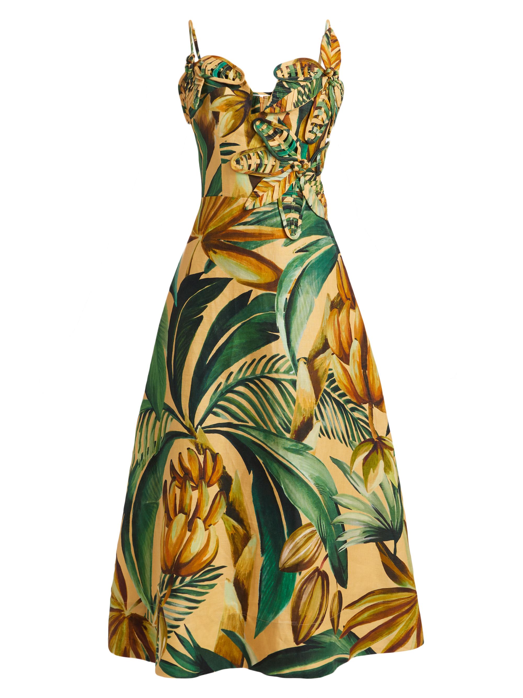 Farm Rio Women's Bananart Flowered Midi-Dress - Yellow