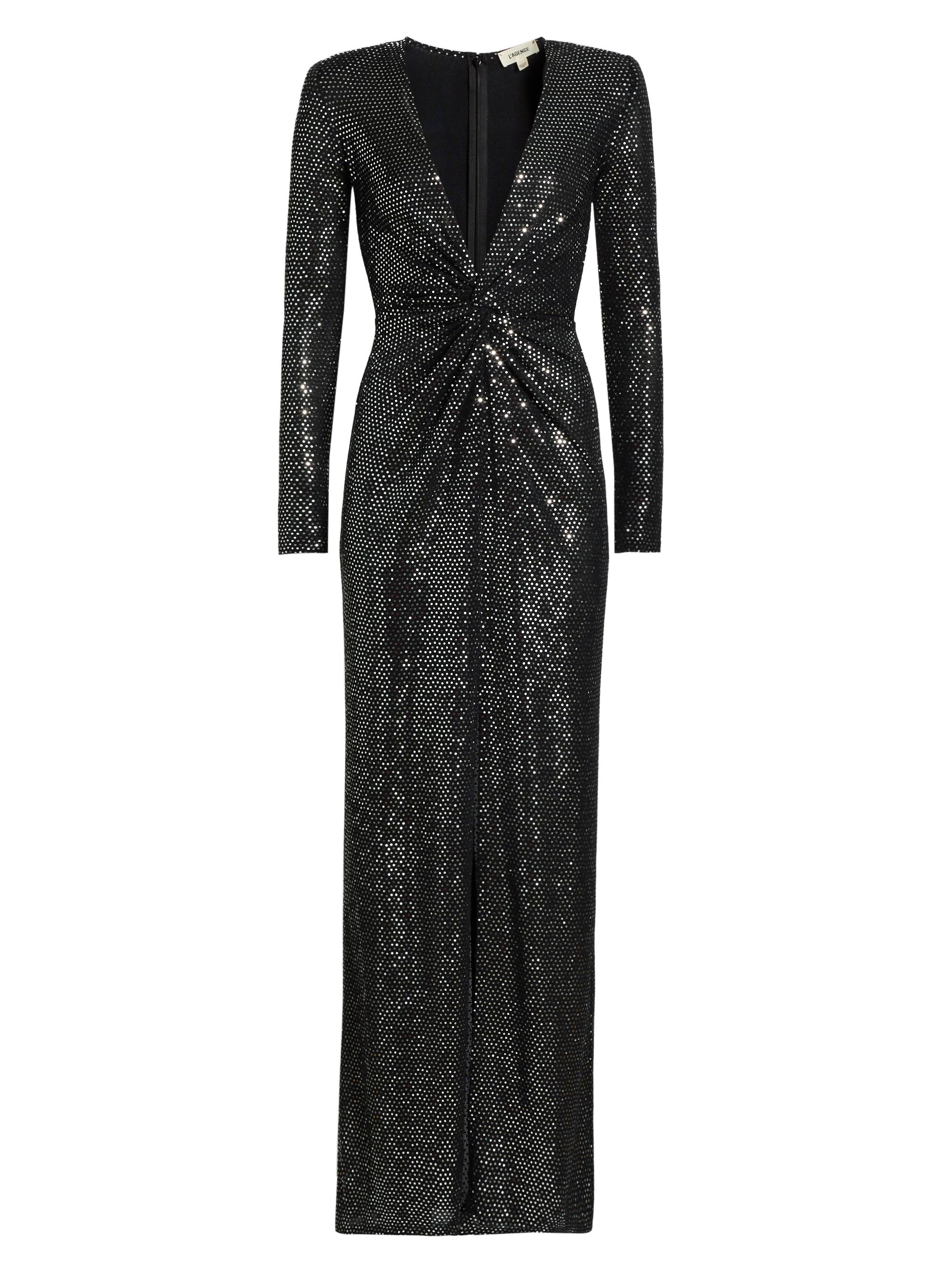 L'AGENCE Women's Rosetta Twist-Front Gown - Black Silver