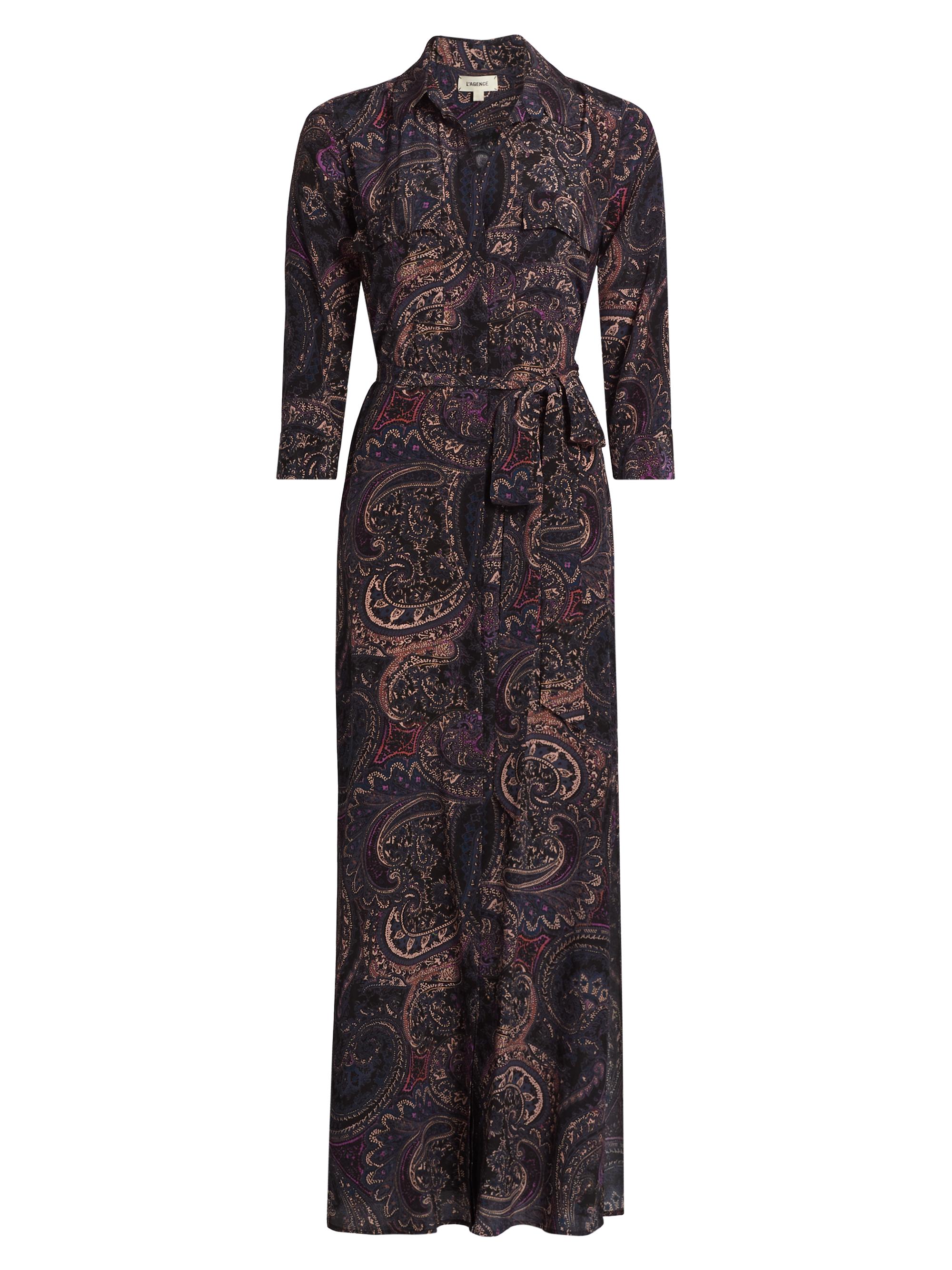 L'AGENCE Women's Cameron Paisley Silk Tie-Waist Shirtdress - Plum Multi Boute Paisley